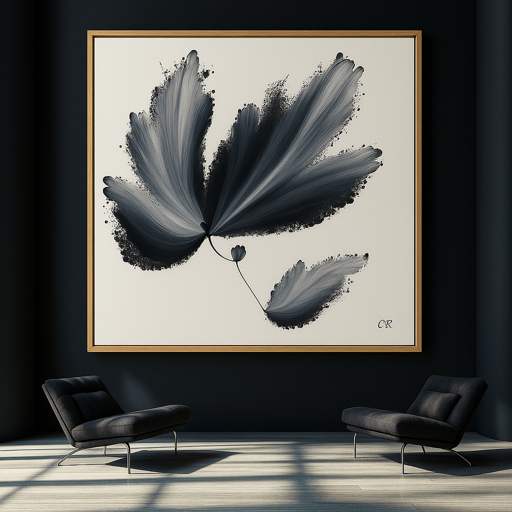 Canvas Print: Monochrome Bloom – Abstract Floral Brushstroke Wall Art modern abstract canvas wall art by Rossetti Art – luxury interior design artwork for living room, bedroom, office – Bold and Dynamic Artistic Home Accent Colorful Statement Wall Art Contemporary Grid Art