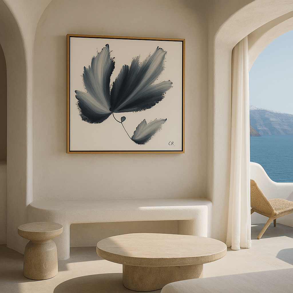 Canvas Print: Monochrome Bloom – Abstract Floral Brushstroke Wall Art modern abstract canvas wall art by Rossetti Art – luxury interior design artwork for living room, bedroom, office – Bold and Dynamic Artistic Home Accent Colorful Statement Wall Art Contemporary Grid Art