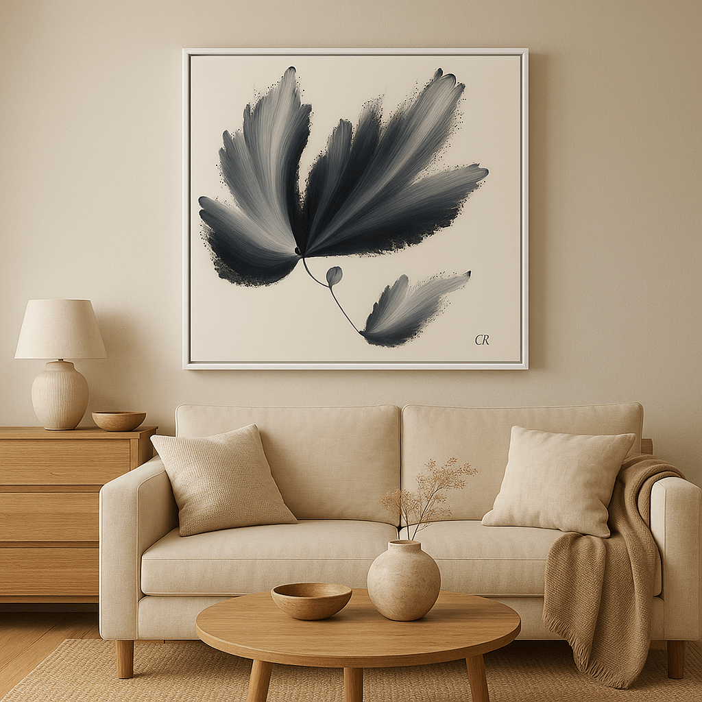 Canvas Print: Monochrome Bloom – Abstract Floral Brushstroke Wall Art modern abstract canvas wall art by Rossetti Art – luxury interior design artwork for living room, bedroom, office – Bold and Dynamic Artistic Home Accent Colorful Statement Wall Art Contemporary Grid Art