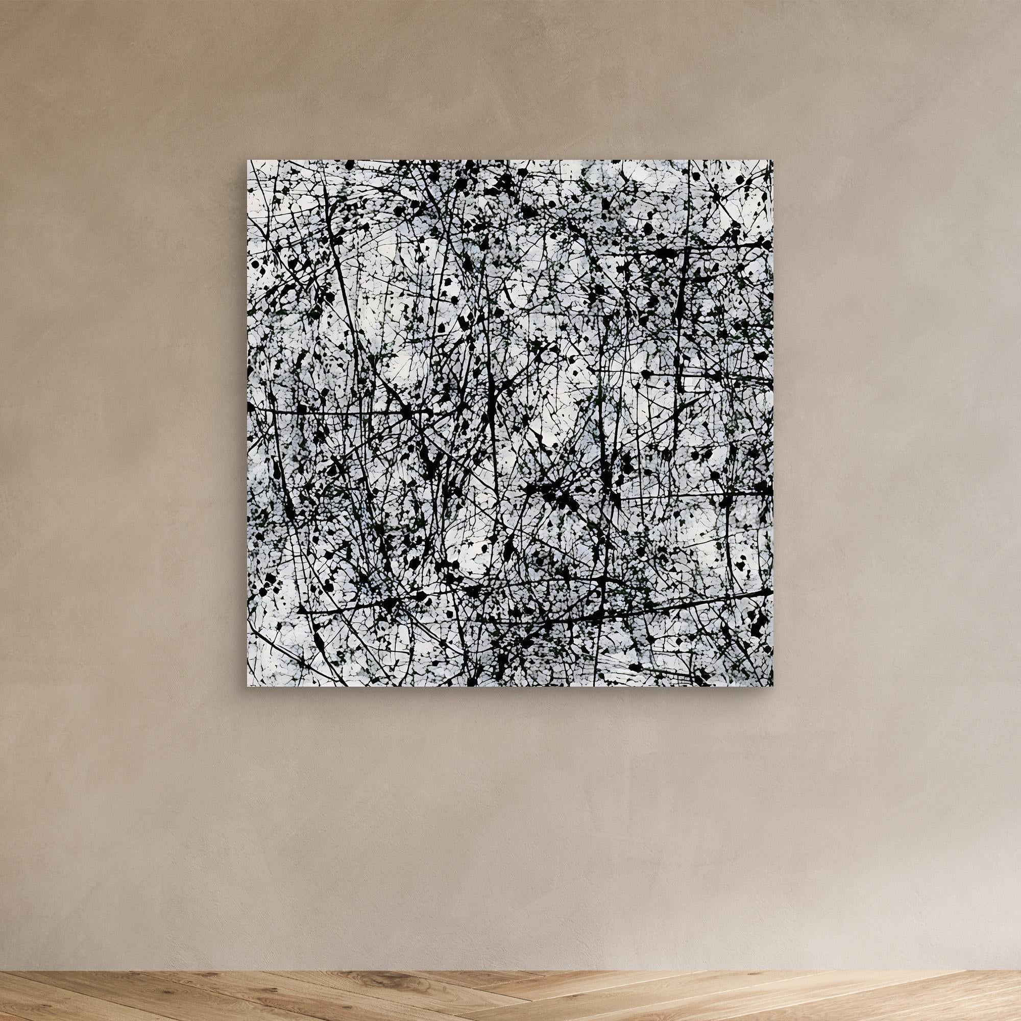 Canvas Print: Monochrome Chaos – Black and White Artwork for Bedroom modern abstract canvas wall art by Rossetti Art – luxury interior design artwork for living room, bedroom, office – Abstract Expressionism Art Black and White Canvas Print Industrial Art