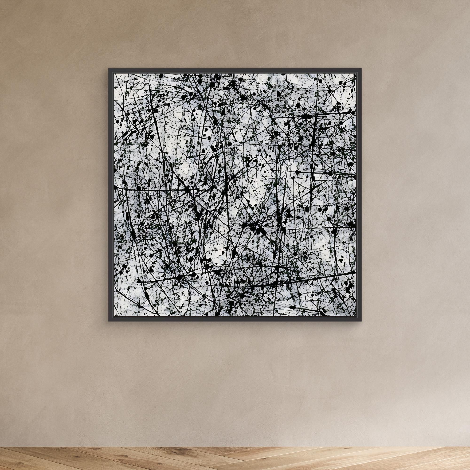 Canvas Print: Monochrome Chaos – Black and White Artwork for Bedroom modern abstract canvas wall art by Rossetti Art – luxury interior design artwork for living room, bedroom, office – Abstract Expressionism Art Black and White Canvas Print Industrial Art