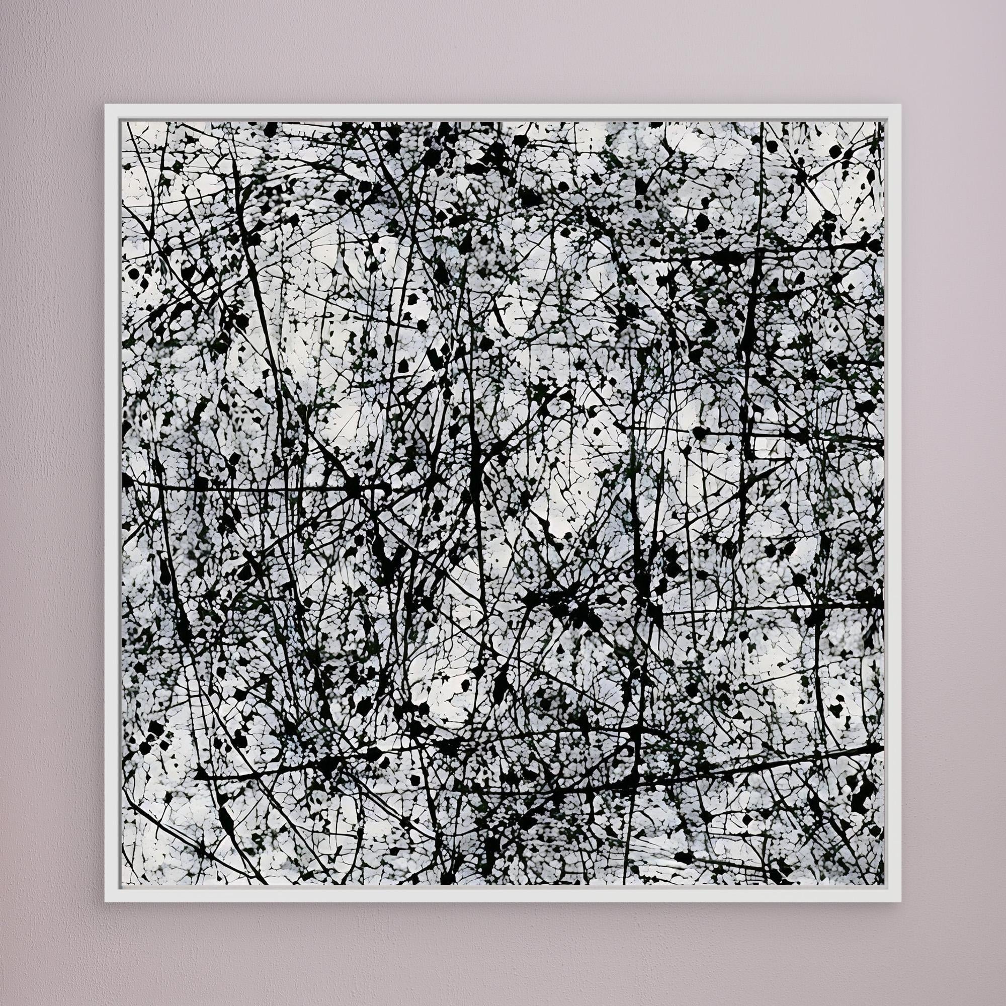 Canvas Print: Monochrome Chaos – Black and White Artwork for Bedroom modern abstract canvas wall art by Rossetti Art – luxury interior design artwork for living room, bedroom, office – Abstract Expressionism Art Black and White Canvas Print Industrial Art