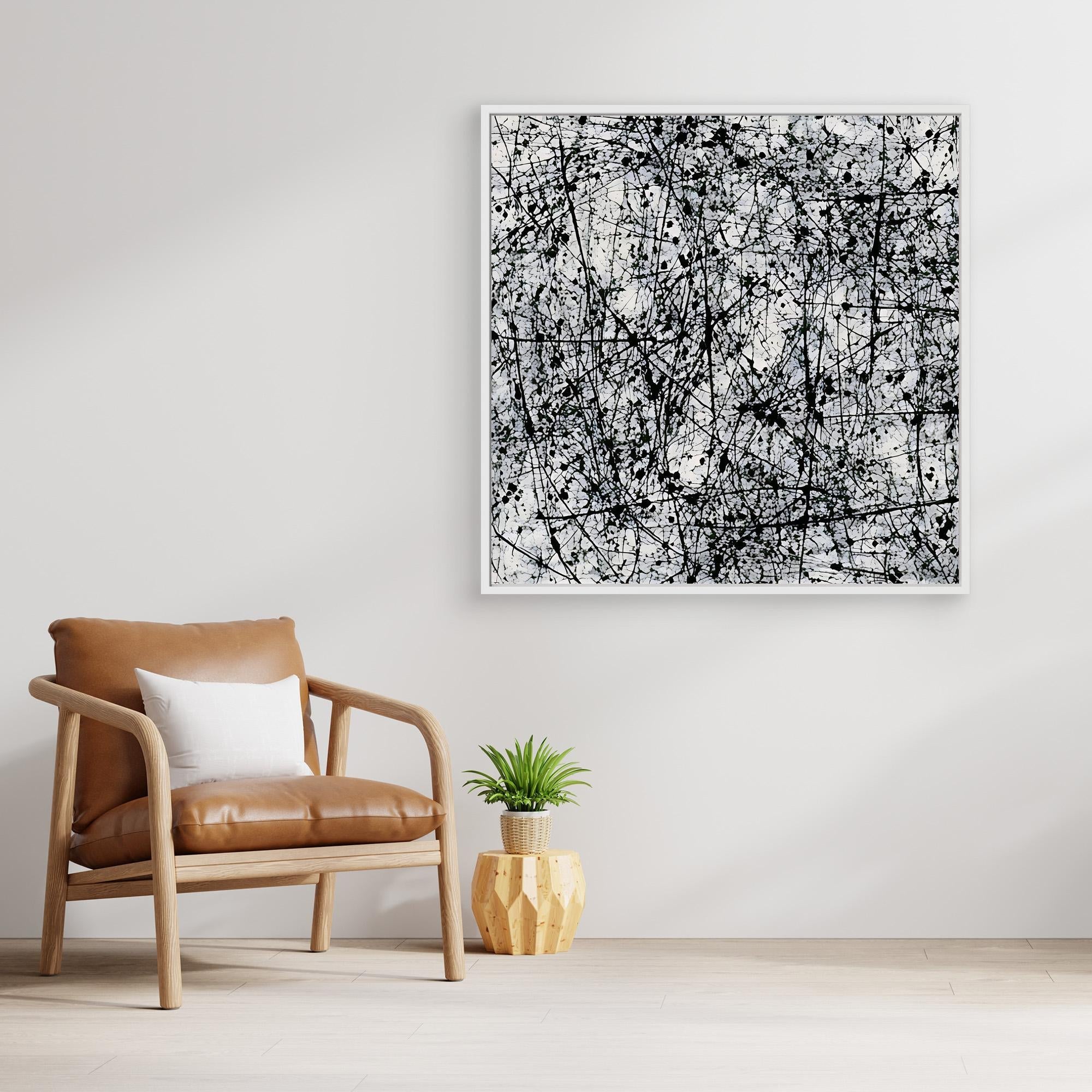 Canvas Print: Monochrome Chaos – Black and White Artwork for Bedroom modern abstract canvas wall art by Rossetti Art – luxury interior design artwork for living room, bedroom, office – Abstract Expressionism Art Black and White Canvas Print Industrial Art