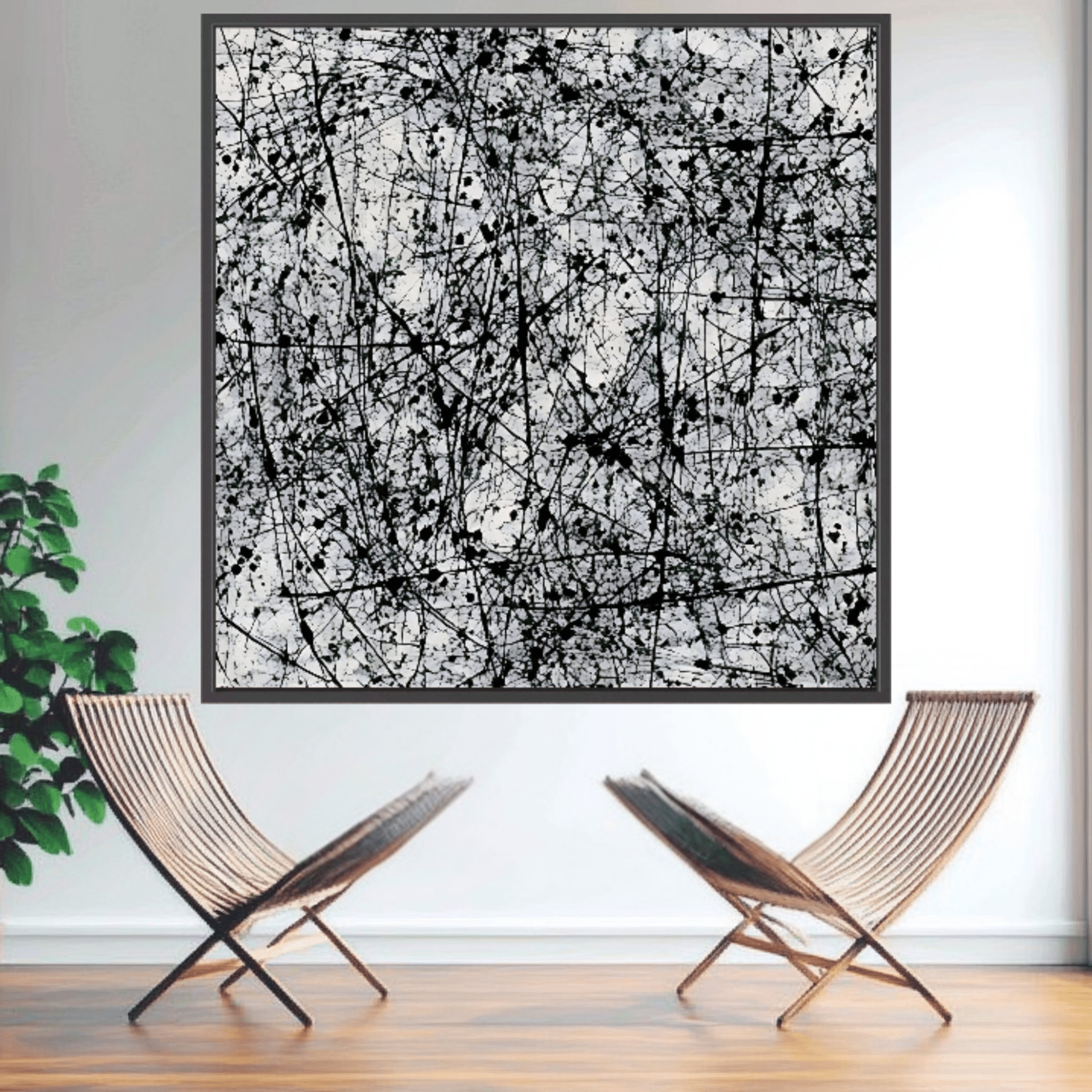 Canvas Print: Monochrome Chaos – Black and White Artwork for Bedroom modern abstract canvas wall art by Rossetti Art – luxury interior design artwork for living room, bedroom, office – Abstract Expressionism Art Black and White Canvas Print Industrial Art