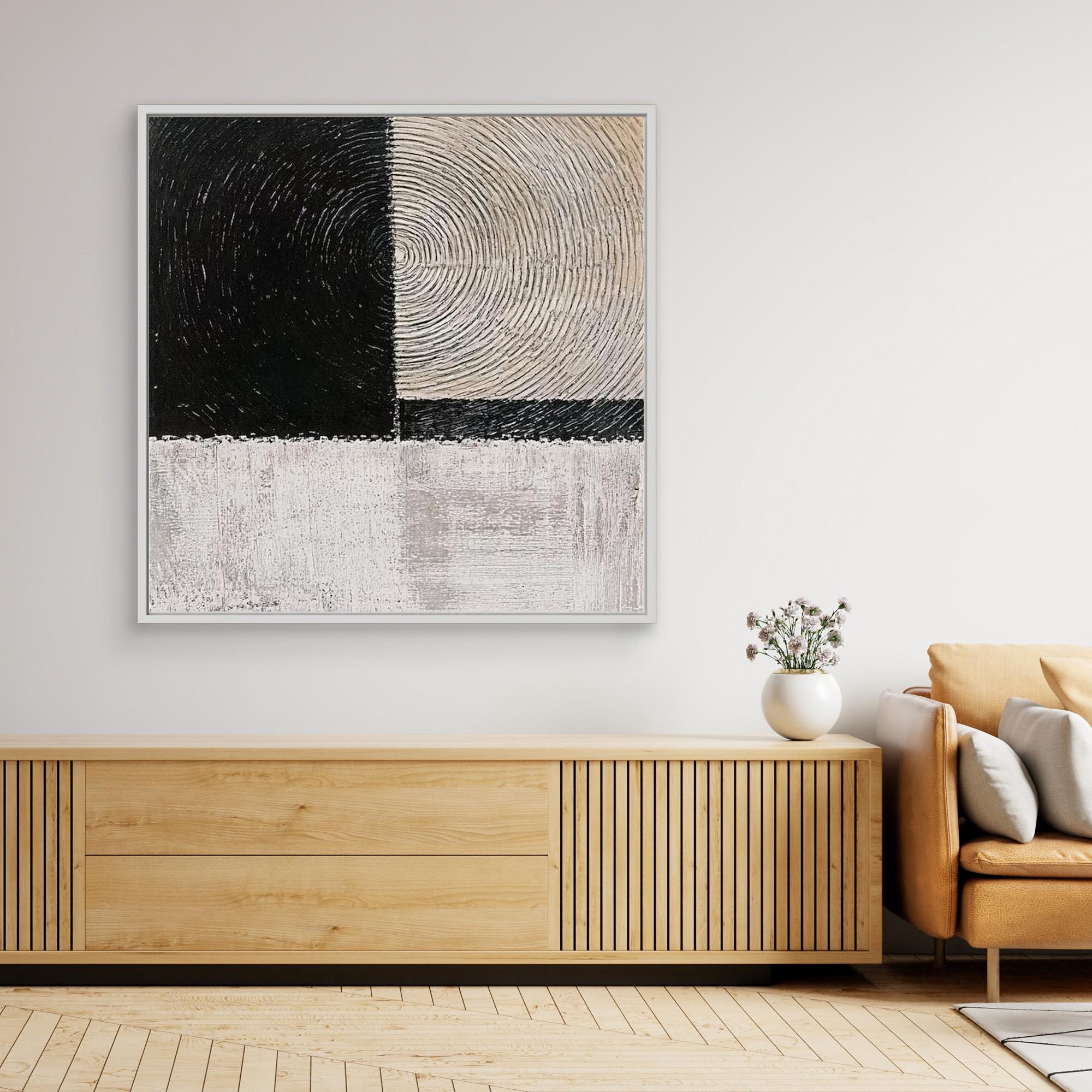 Canvas Print: Monochrome Echoes - Minimalist Abstract Art modern abstract canvas wall art by Rossetti Art – luxury interior design artwork for living room, bedroom, office – black and white wall décor Minimalist abstract art modern canvas art