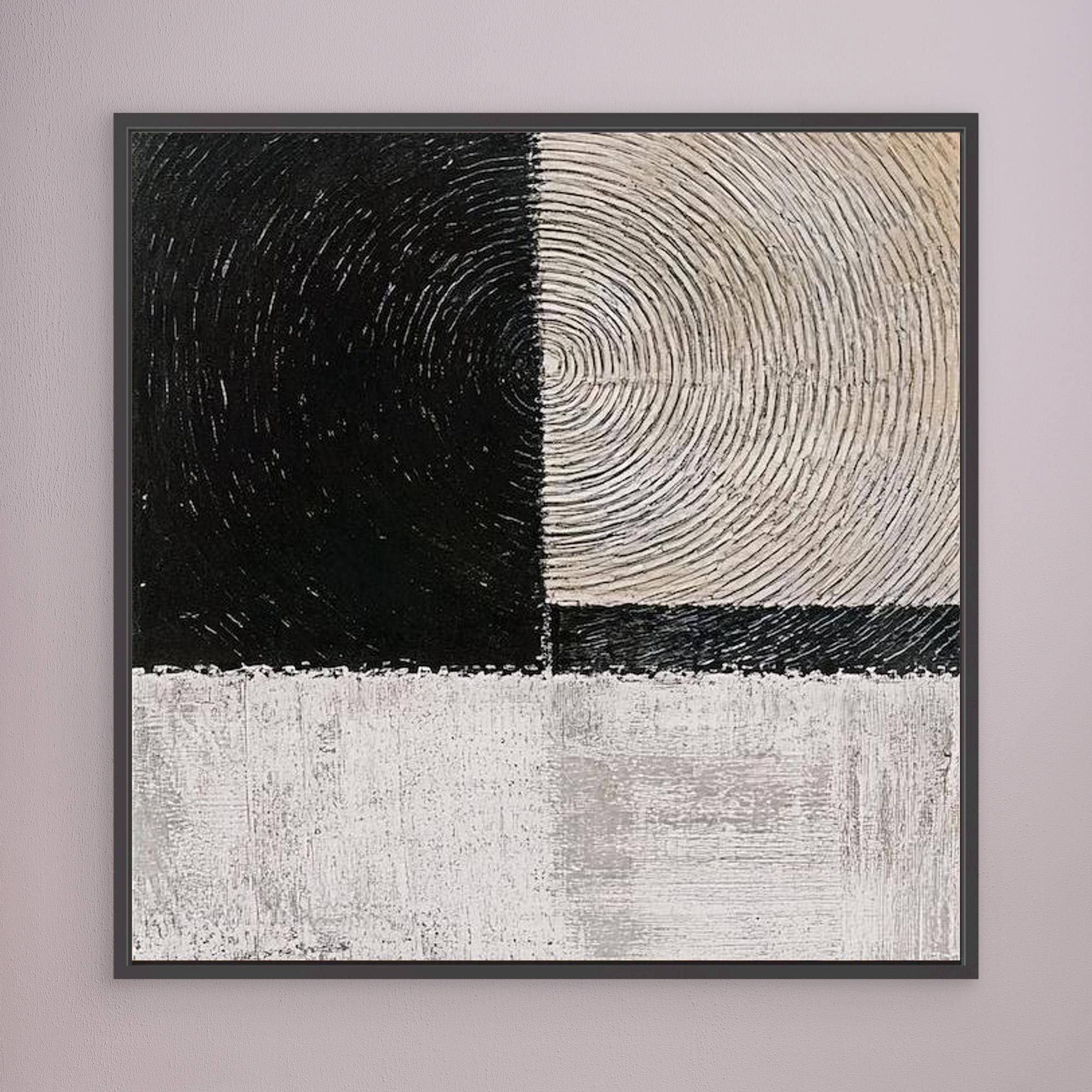 Canvas Print: Monochrome Echoes - Minimalist Abstract Art modern abstract canvas wall art by Rossetti Art – luxury interior design artwork for living room, bedroom, office – black and white wall décor Minimalist abstract art modern canvas art