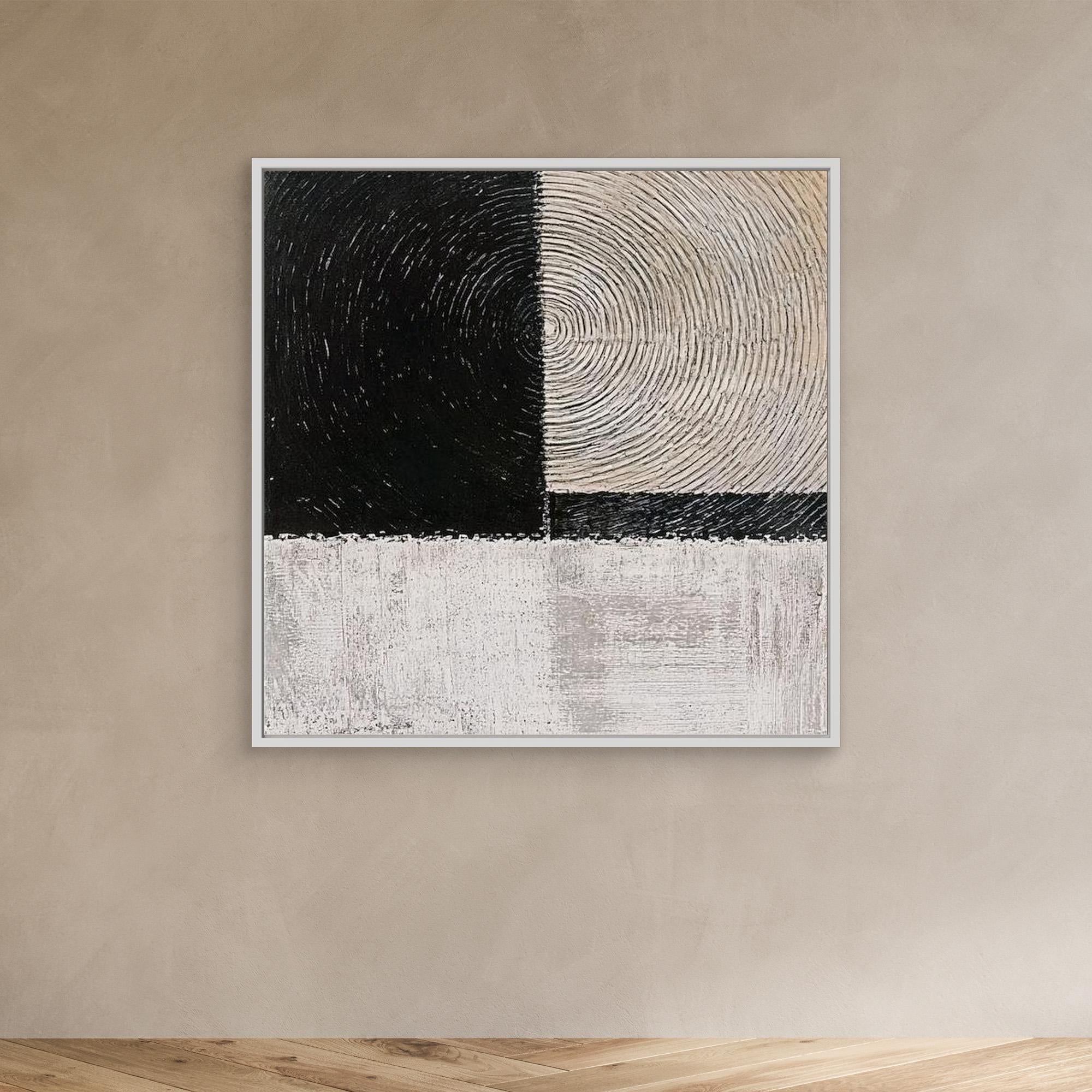 Canvas Print: Monochrome Echoes - Minimalist Abstract Art modern abstract canvas wall art by Rossetti Art – luxury interior design artwork for living room, bedroom, office – black and white wall décor Minimalist abstract art modern canvas art