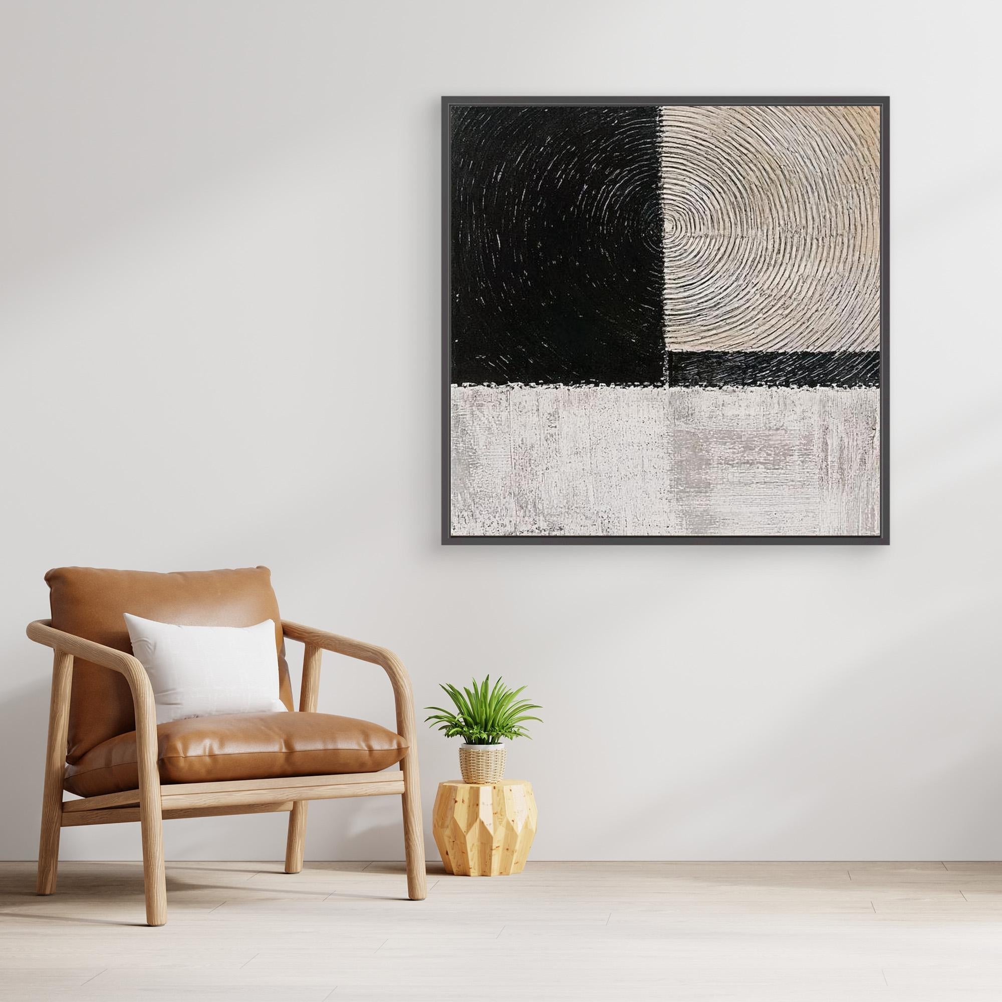 Canvas Print: Monochrome Echoes - Minimalist Abstract Art modern abstract canvas wall art by Rossetti Art – luxury interior design artwork for living room, bedroom, office – black and white wall décor Minimalist abstract art modern canvas art