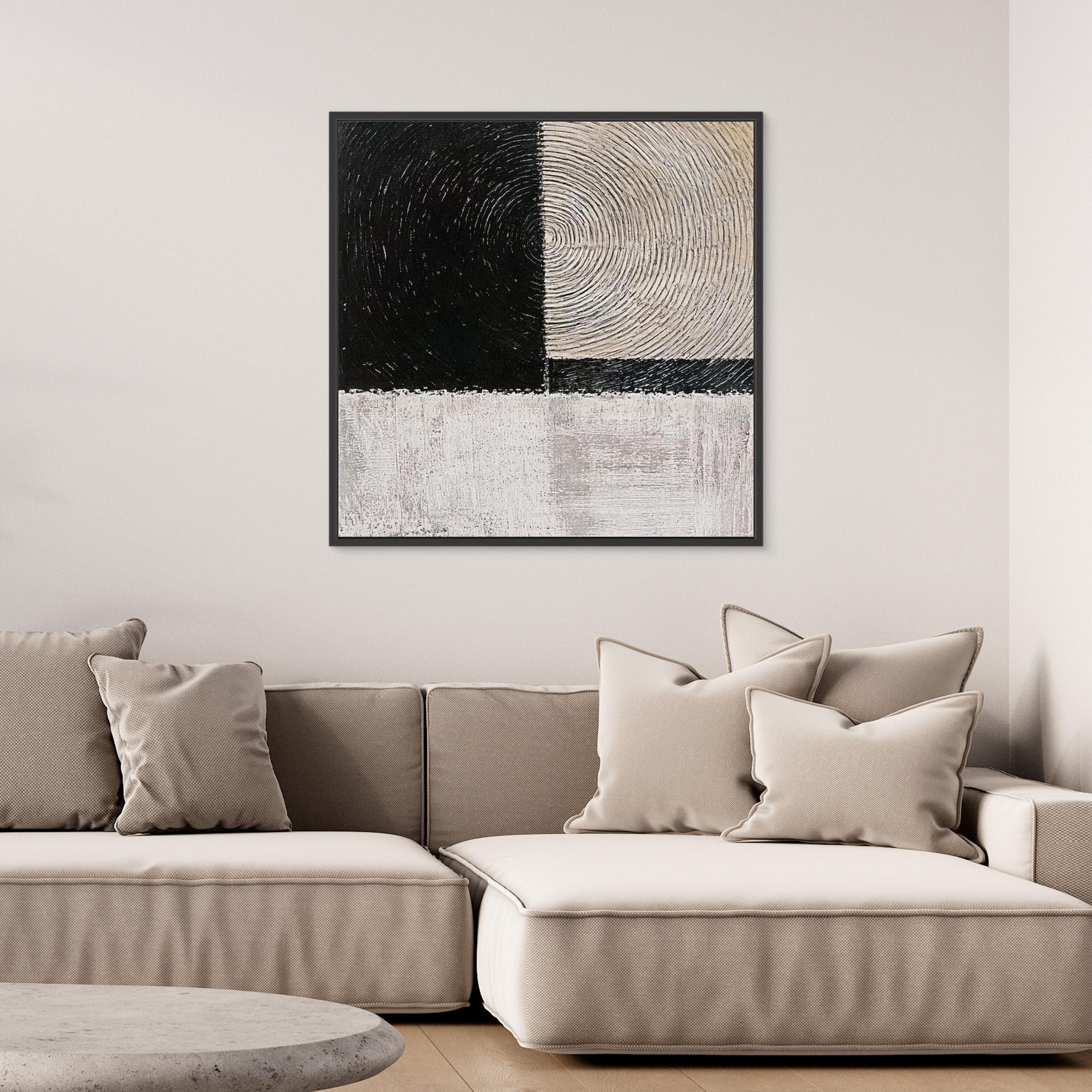 Canvas Print: Monochrome Echoes - Minimalist Abstract Art modern abstract canvas wall art by Rossetti Art – luxury interior design artwork for living room, bedroom, office – black and white wall décor Minimalist abstract art modern canvas art