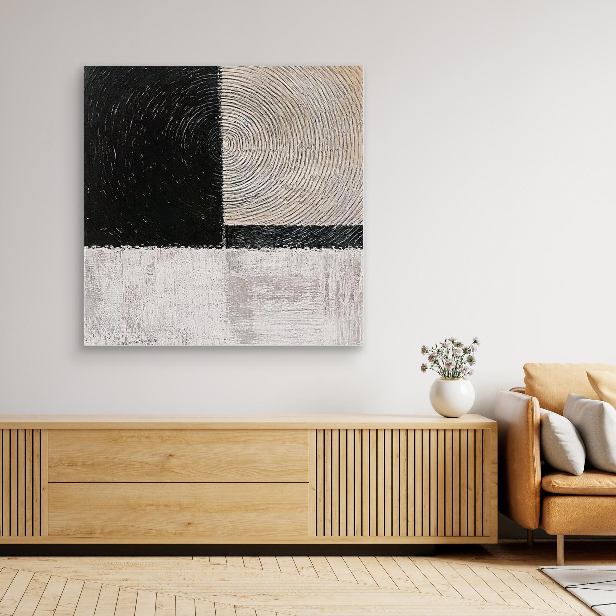 Canvas Print: Monochrome Echoes - Minimalist Abstract Art modern abstract canvas wall art by Rossetti Art – luxury interior design artwork for living room, bedroom, office – black and white wall décor Minimalist abstract art modern canvas art