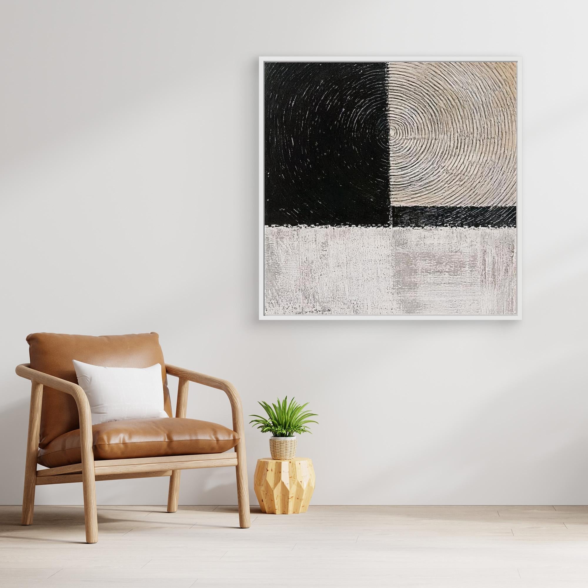 Canvas Print: Monochrome Echoes - Minimalist Abstract Art modern abstract canvas wall art by Rossetti Art – luxury interior design artwork for living room, bedroom, office – black and white wall décor Minimalist abstract art modern canvas art