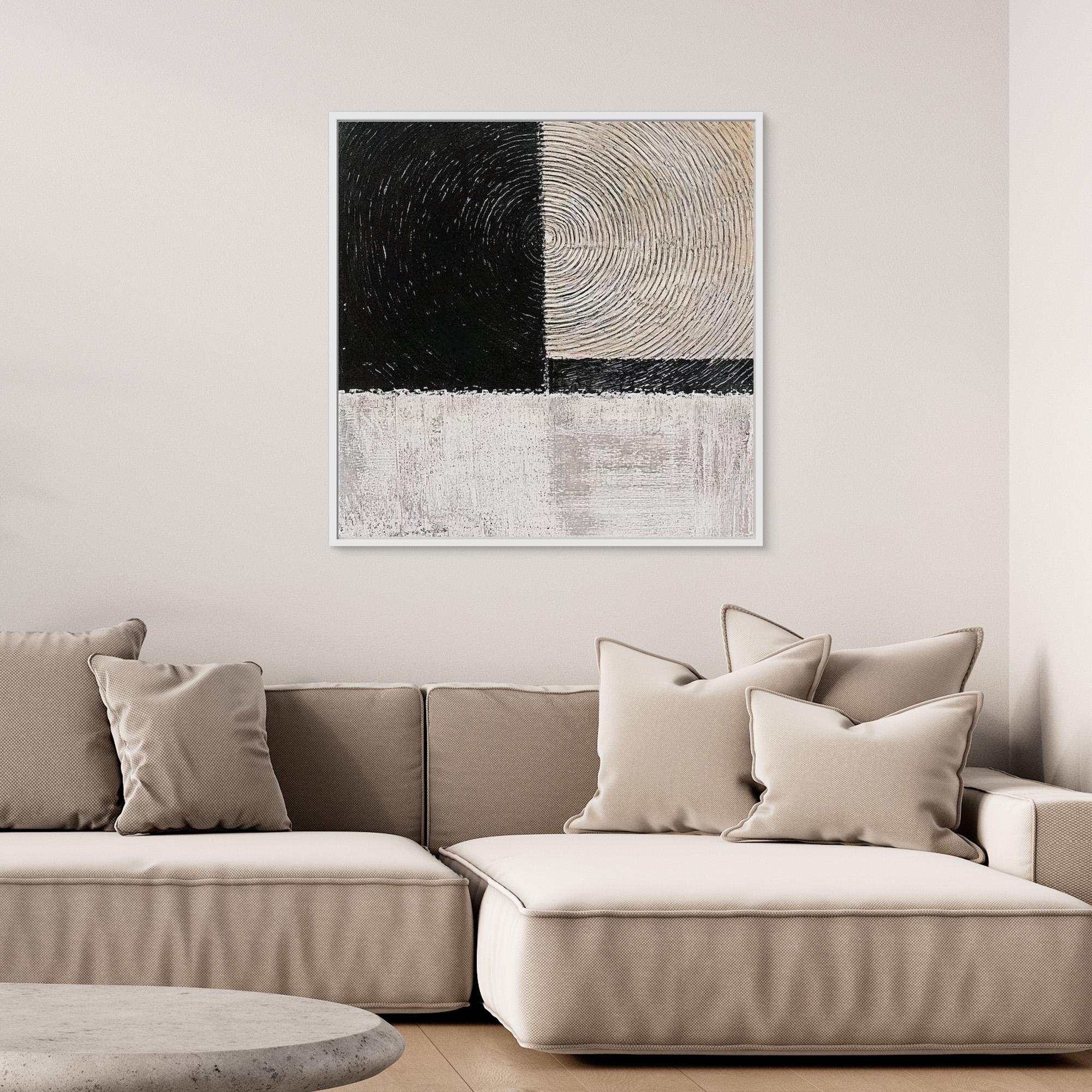 Canvas Print: Monochrome Echoes - Minimalist Abstract Art modern abstract canvas wall art by Rossetti Art – luxury interior design artwork for living room, bedroom, office – black and white wall décor Minimalist abstract art modern canvas art