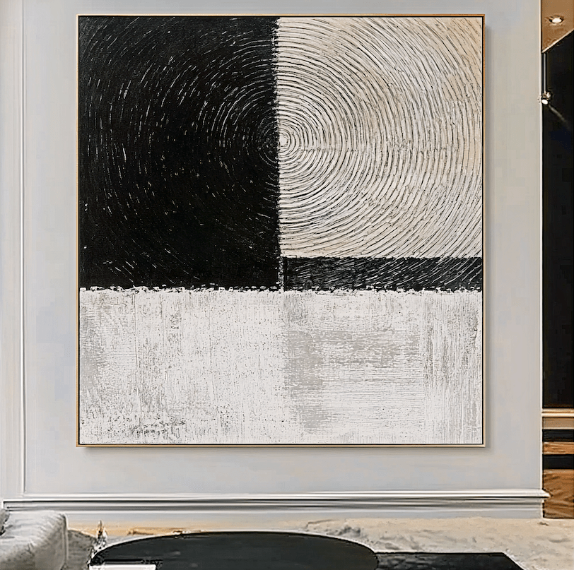 Canvas Print: Monochrome Echoes - Minimalist Abstract Art modern abstract canvas wall art by Rossetti Art – luxury interior design artwork for living room, bedroom, office – black and white wall décor Minimalist abstract art modern canvas art