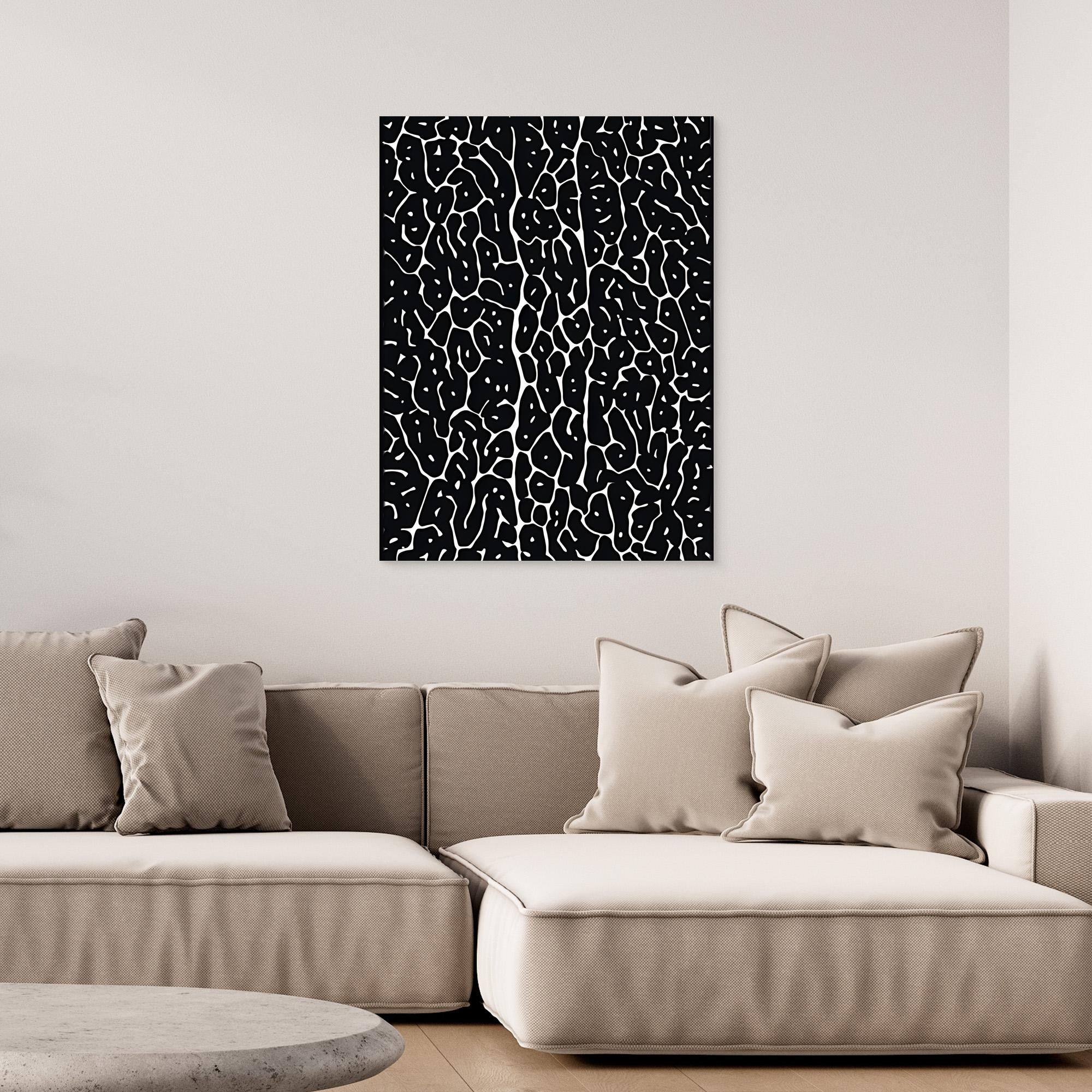 Canvas Print: "Monochrome Pulse Black" - Abstract Black & White Wall Art modern abstract canvas wall art by Rossetti Art – luxury interior design artwork for living room, bedroom, office – Black and White Abstract Canvas High - Contrast Contemporary Painting Industrial Loft Decor