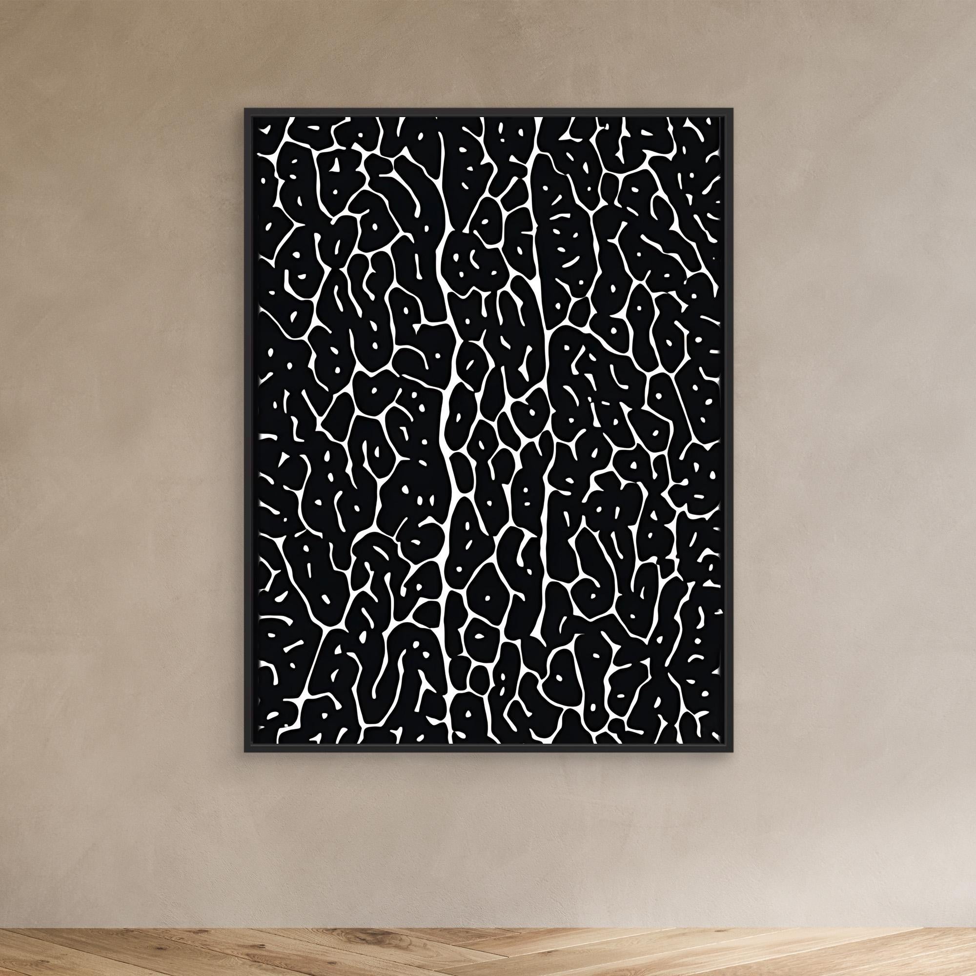 Canvas Print: "Monochrome Pulse Black" - Abstract Black & White Wall Art modern abstract canvas wall art by Rossetti Art – luxury interior design artwork for living room, bedroom, office – Black and White Abstract Canvas High - Contrast Contemporary Painting Industrial Loft Decor