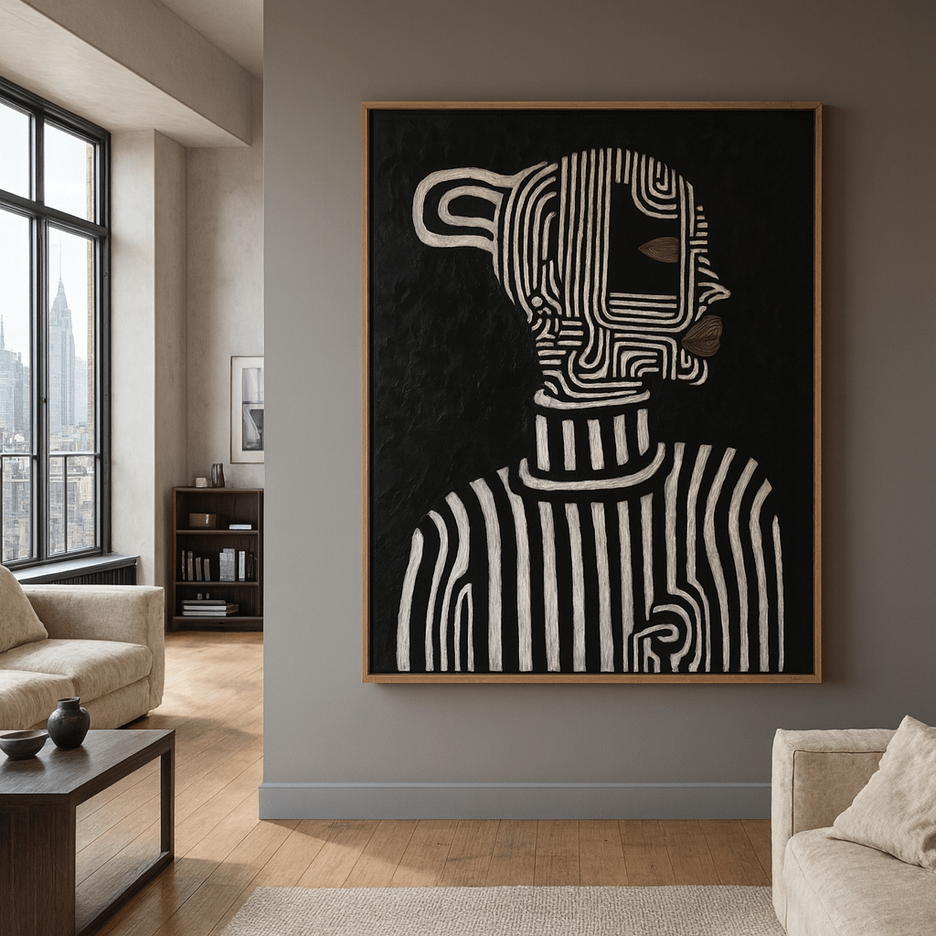 Canvas Print : Monochrome Reverie - Black & White Minimalist Wall Art by Chiara Rossetti modern abstract canvas wall art by Rossetti Art – luxury interior design artwork for living room, bedroom, office – large abstract art large canvas artwork large geometric wall art for living room