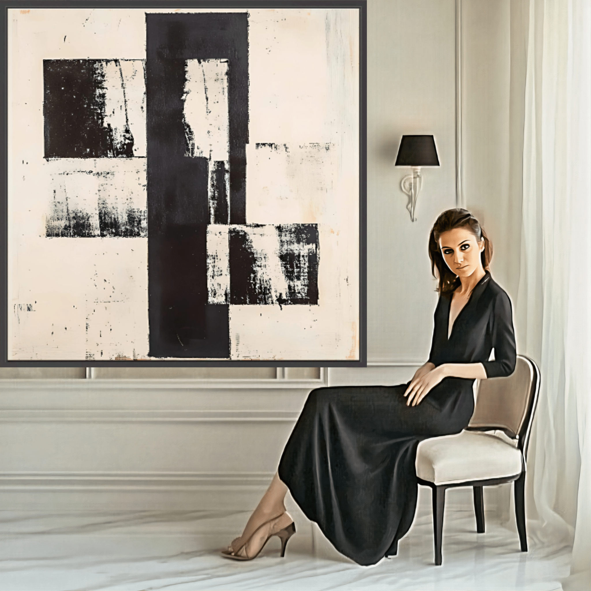 Canvas Print: "Monochrome Structure" – Minimalist Black & White Abstract Art modern abstract canvas wall art by Rossetti Art – luxury interior design artwork for living room, bedroom, office – Black And White Art Black and white artwork black and white canvas