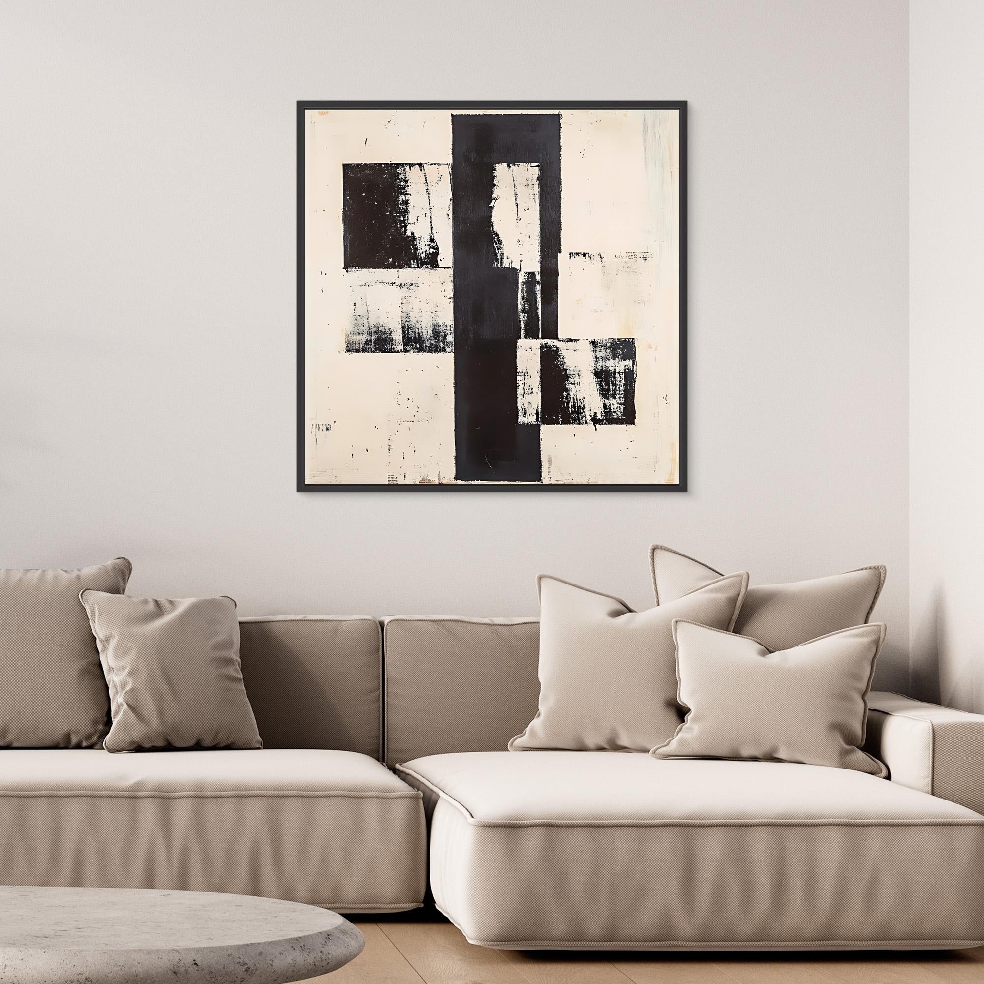 Canvas Print: "Monochrome Structure" – Minimalist Black & White Abstract Art modern abstract canvas wall art by Rossetti Art – luxury interior design artwork for living room, bedroom, office – Black And White Art Black and white artwork black and white canvas