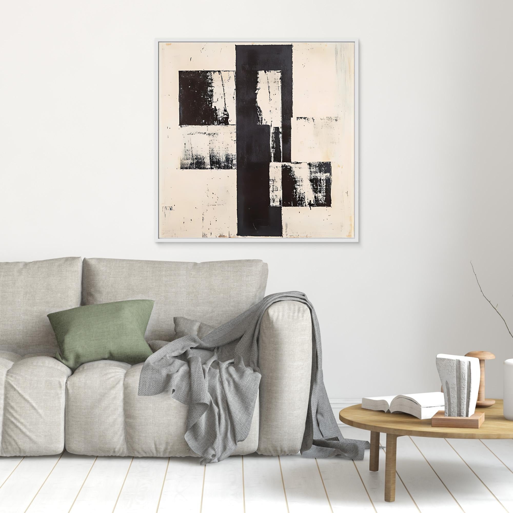 Canvas Print: "Monochrome Structure" – Minimalist Black & White Abstract Art modern abstract canvas wall art by Rossetti Art – luxury interior design artwork for living room, bedroom, office – Black And White Art Black and white artwork black and white canvas
