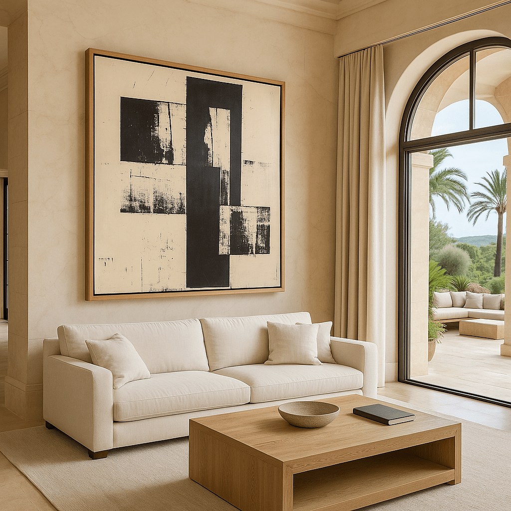 Canvas Print: "Monochrome Structure" – Minimalist Black & White Abstract Art modern abstract canvas wall art by Rossetti Art – luxury interior design artwork for living room, bedroom, office – Black And White Art Black and white artwork black and white canvas