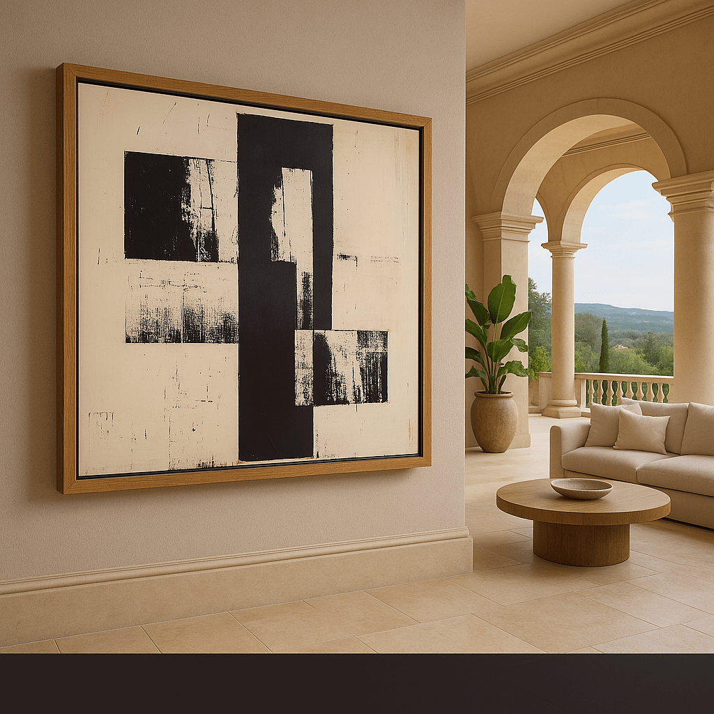 Canvas Print: "Monochrome Structure" – Minimalist Black & White Abstract Art modern abstract canvas wall art by Rossetti Art – luxury interior design artwork for living room, bedroom, office – Black And White Art Black and white artwork black and white canvas