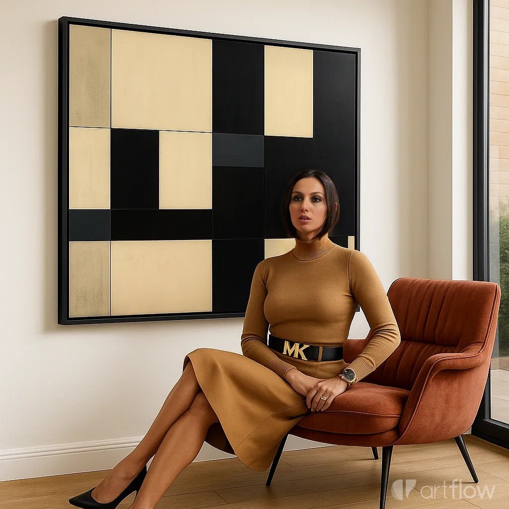 Canvas Print : Monochrome Symphony - Modern Abstract Black & White Canvas Art modern abstract canvas wall art by Rossetti Art – luxury interior design artwork for living room, bedroom, office – black & white wall canvas large black white canvas wall art large framed wall art for dining room