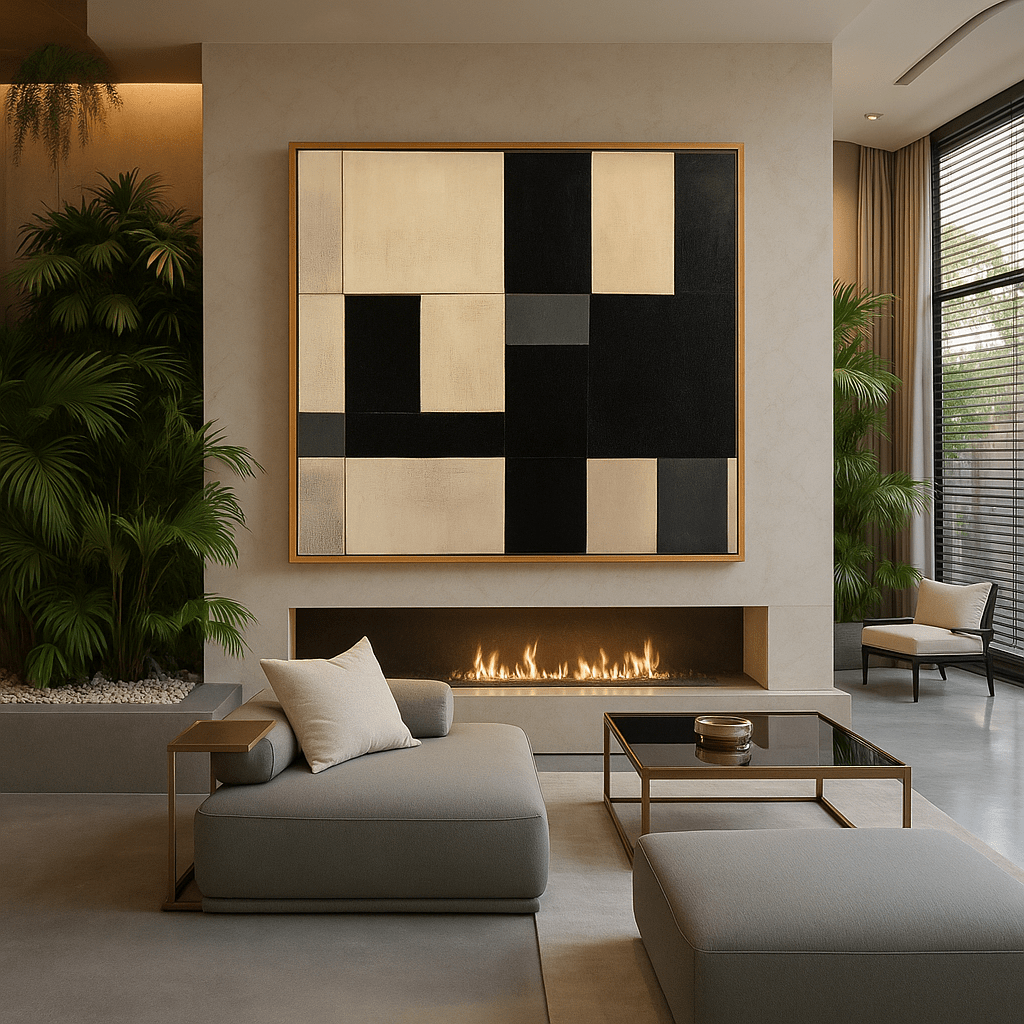 Canvas Print : Monochrome Symphony - Modern Abstract Black & White Canvas Art modern abstract canvas wall art by Rossetti Art – luxury interior design artwork for living room, bedroom, office – black & white wall canvas large black white canvas wall art large framed wall art for dining room