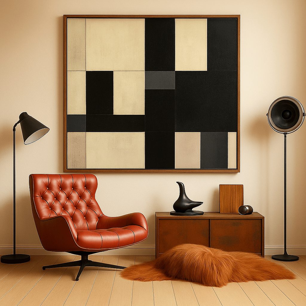 Canvas Print : Monochrome Symphony - Modern Abstract Black & White Canvas Art modern abstract canvas wall art by Rossetti Art – luxury interior design artwork for living room, bedroom, office – black & white wall canvas large black white canvas wall art large framed wall art for dining room