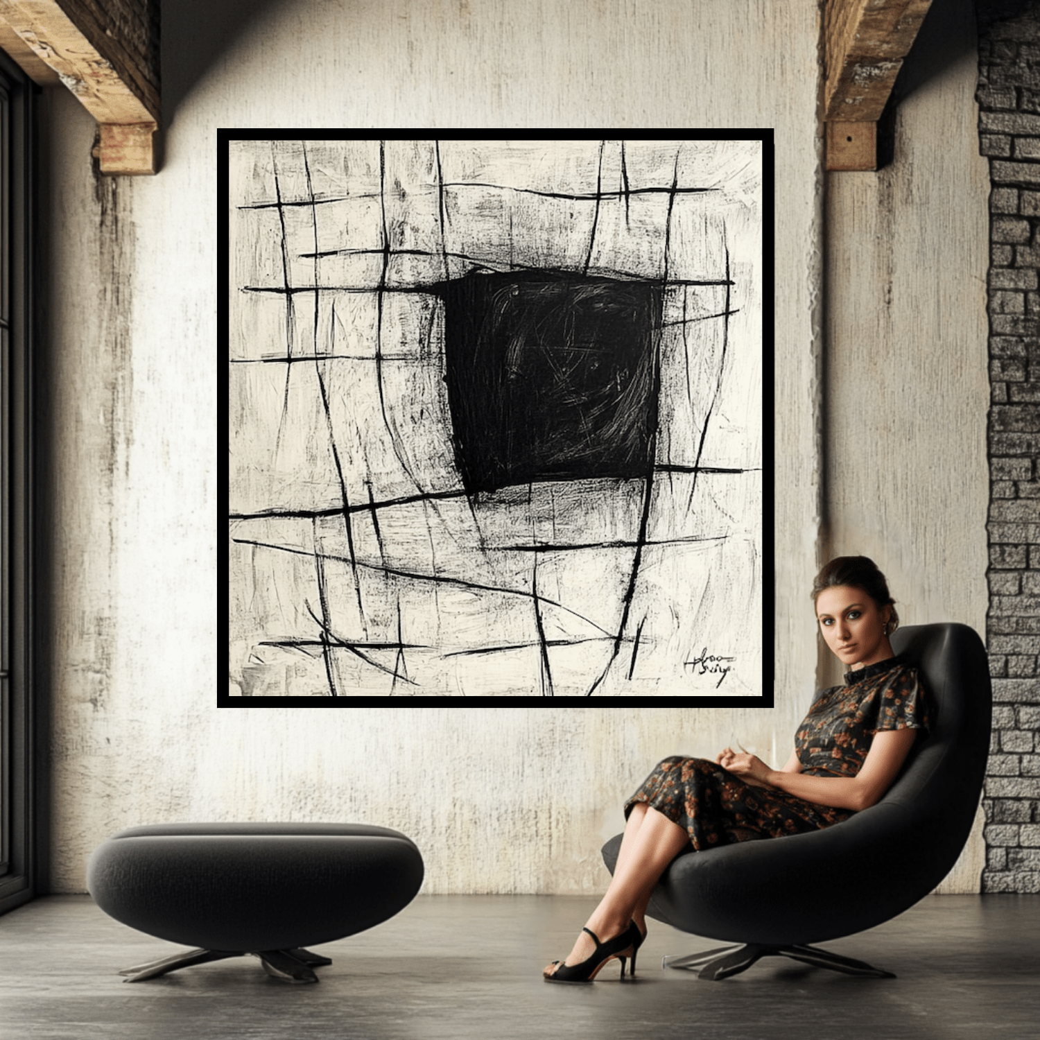 Canvas Print : Monochrome Void - Monochrome Wall Art for Living Room modern abstract canvas wall art by Rossetti Art – luxury interior design artwork for living room, bedroom, office – black and white abstract art Black And White Art handmade wall art