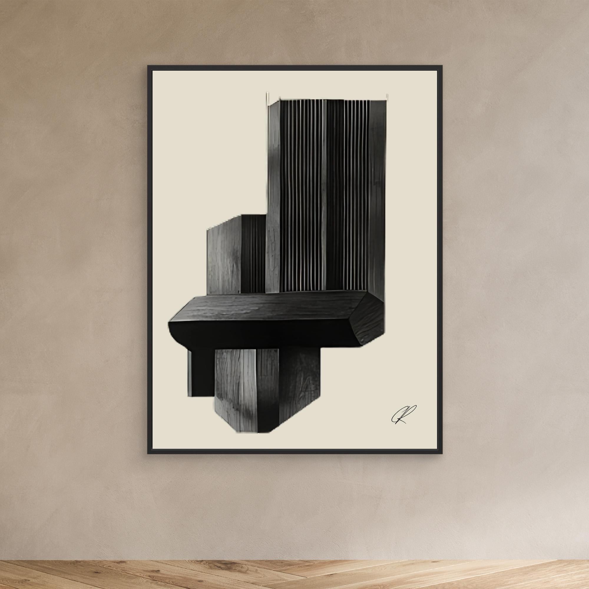 Canvas Print: Monolith Pulse Form – Contemporary Canvas Prints modern abstract canvas wall art by Rossetti Art – luxury interior design artwork for living room, bedroom, office – Architectural Abstract Print Black Wall Art Brutalist Canvas Print