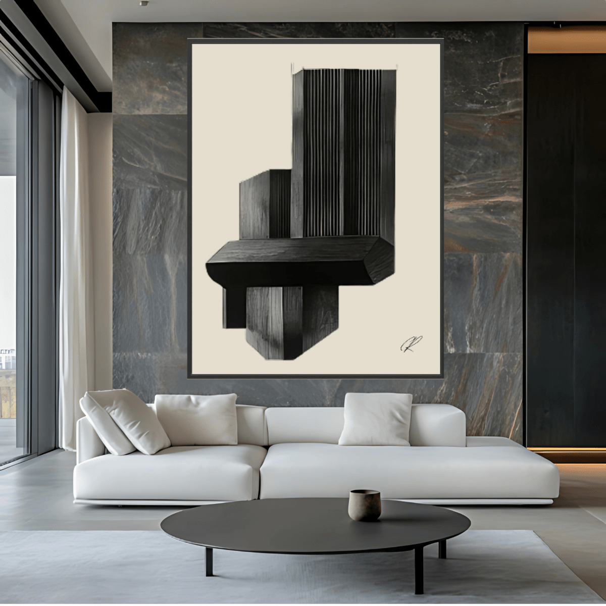 Canvas Print: Monolith Pulse Form – Contemporary Canvas Prints modern abstract canvas wall art by Rossetti Art – luxury interior design artwork for living room, bedroom, office – Architectural Abstract Print Black Wall Art Brutalist Canvas Print