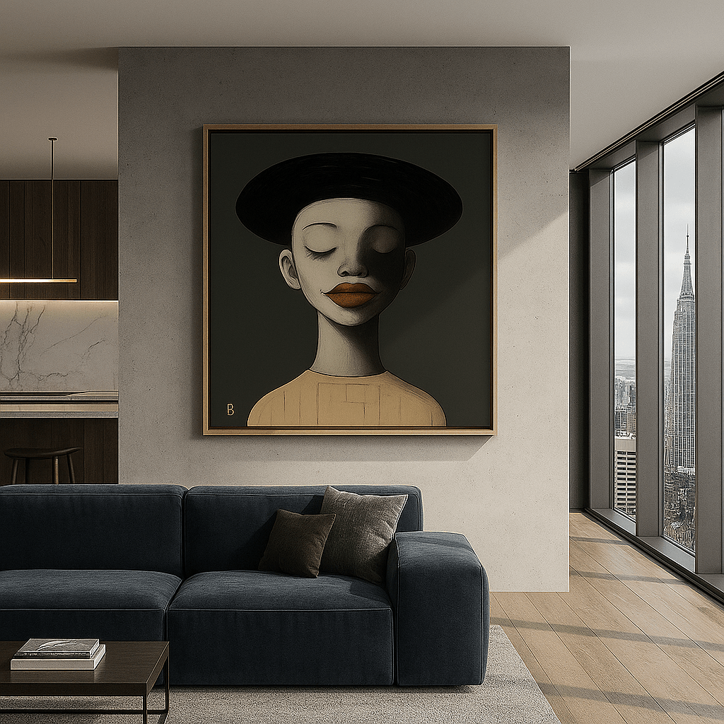 Canvas Print: Muted Muse Portrait – Modern Portrait Canvas Art for Elegant Interiors modern abstract canvas wall art by Rossetti Art – luxury interior design artwork for living room, bedroom, office – abstract wall art contemporary wall design framed abstract canvas