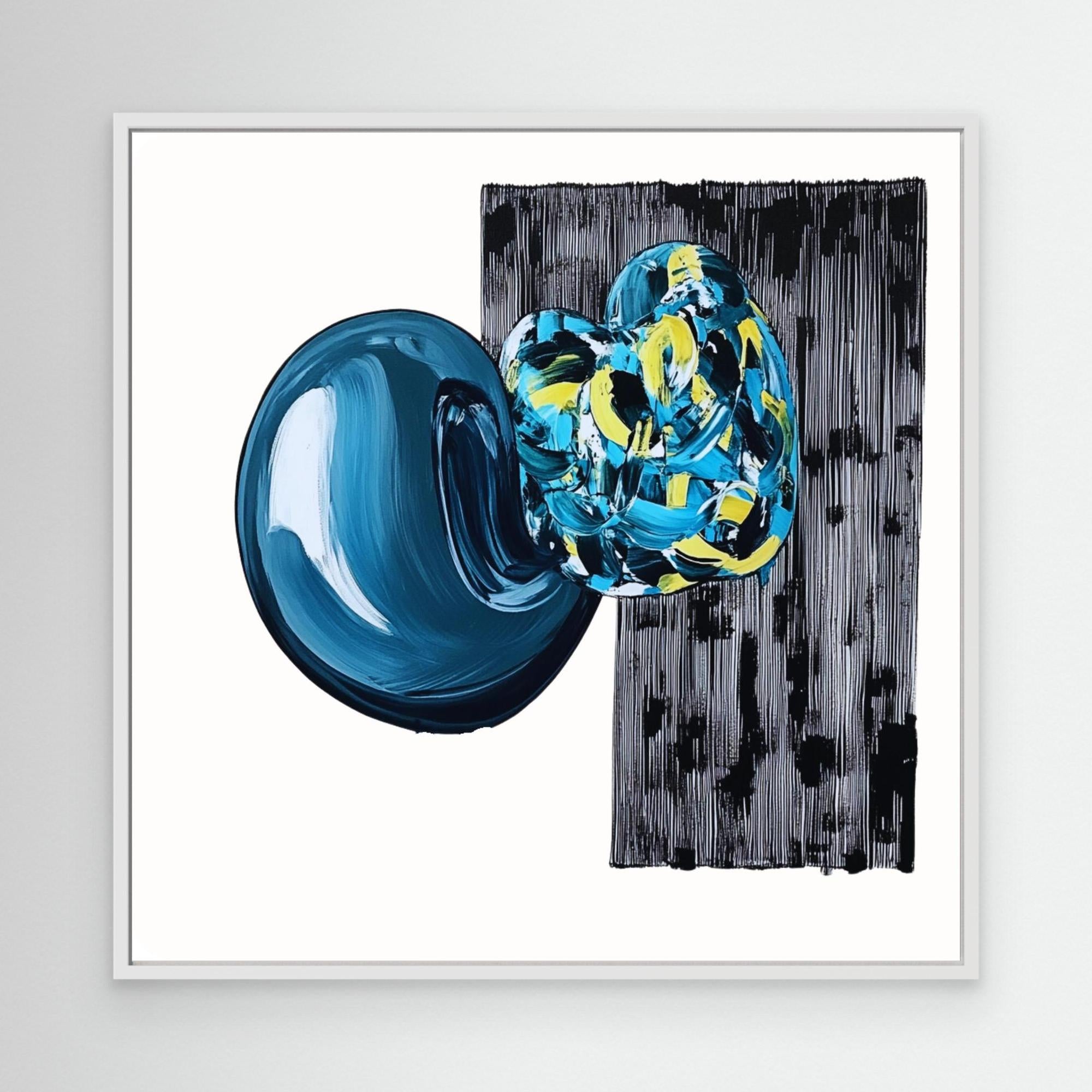 Canvas Print : Neo - Abstract Geometry | Modern Handmade Wall Art Print modern abstract canvas wall art by Rossetti Art – luxury interior design artwork for living room, bedroom, office – artistic home decor black and white wall art blue and yellow painting