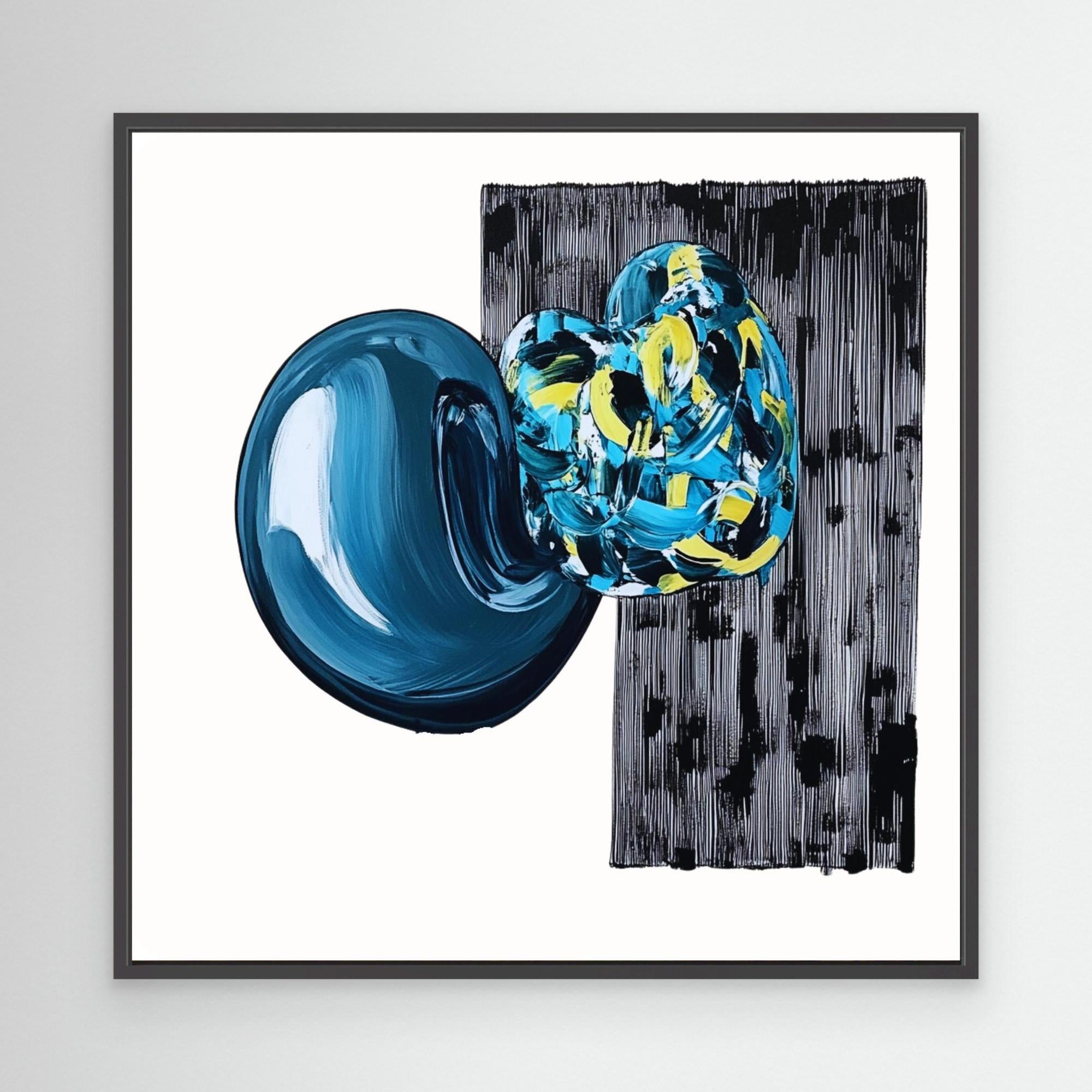 Canvas Print : Neo - Abstract Geometry | Modern Handmade Wall Art Print modern abstract canvas wall art by Rossetti Art – luxury interior design artwork for living room, bedroom, office – artistic home decor black and white wall art blue and yellow painting