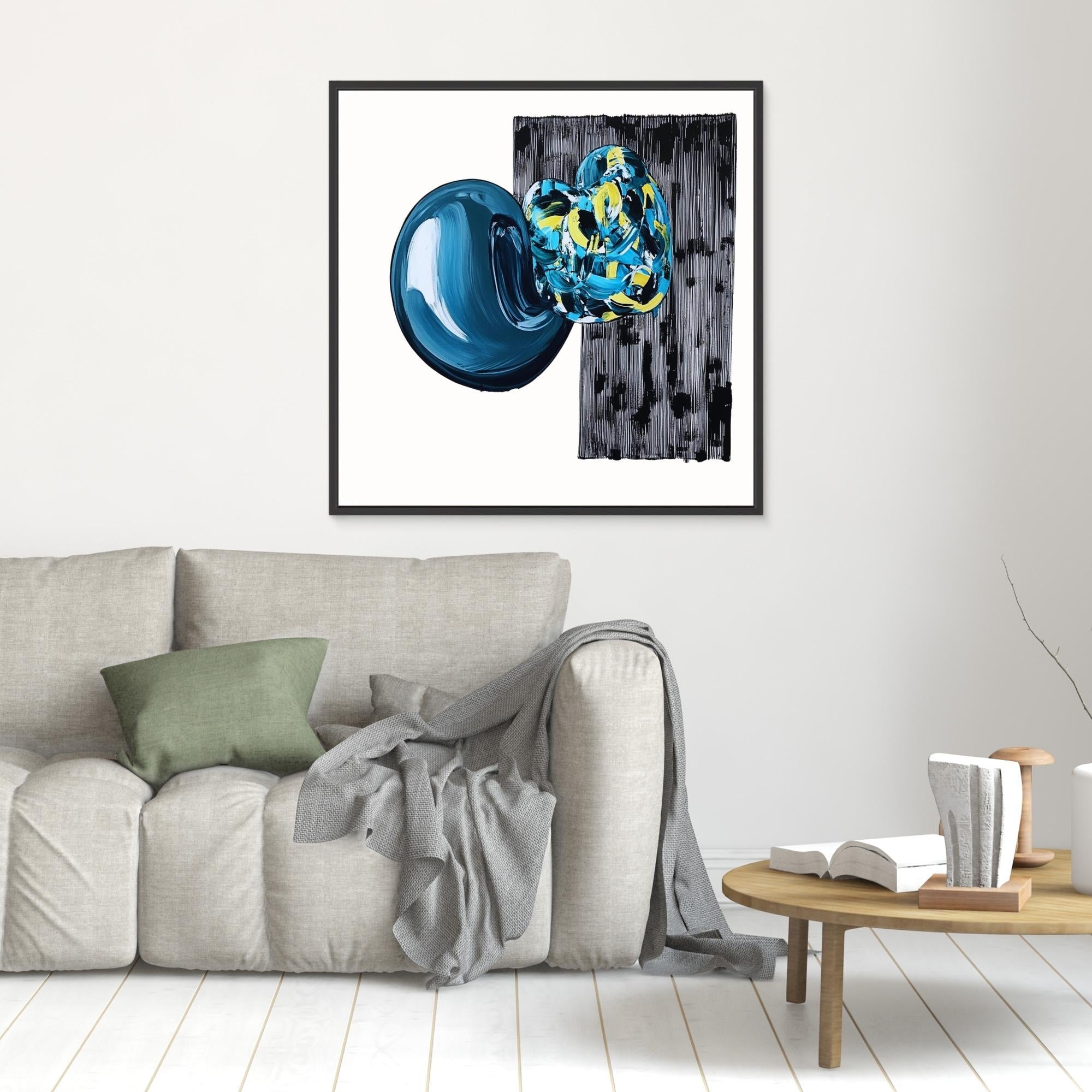 Canvas Print : Neo - Abstract Geometry | Modern Handmade Wall Art Print modern abstract canvas wall art by Rossetti Art – luxury interior design artwork for living room, bedroom, office – artistic home decor black and white wall art blue and yellow painting