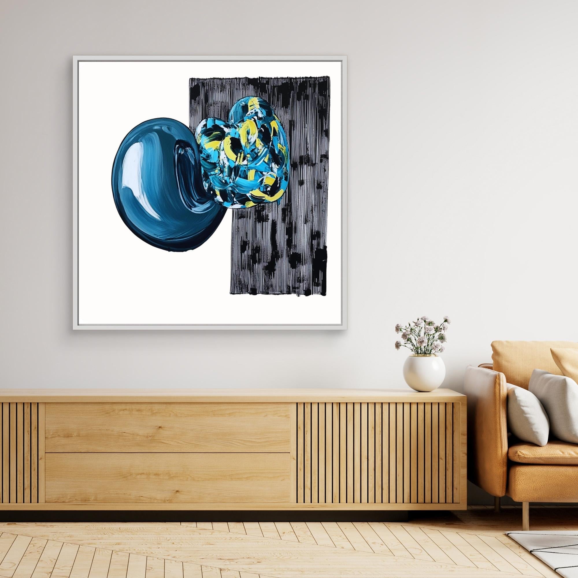 Canvas Print : Neo - Abstract Geometry | Modern Handmade Wall Art Print modern abstract canvas wall art by Rossetti Art – luxury interior design artwork for living room, bedroom, office – artistic home decor black and white wall art blue and yellow painting