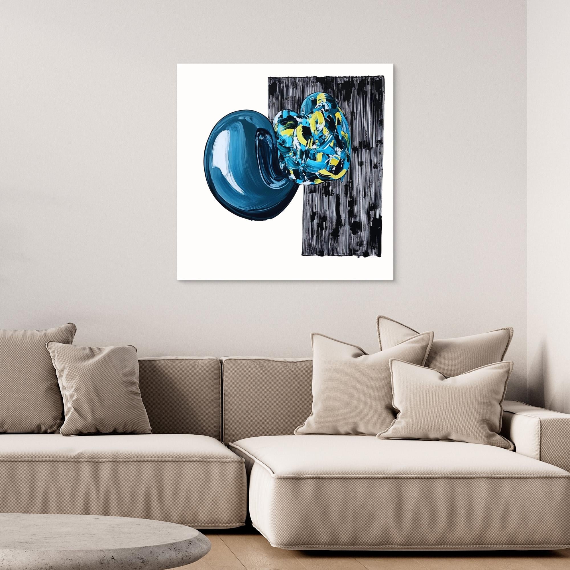 Canvas Print : Neo - Abstract Geometry | Modern Handmade Wall Art Print modern abstract canvas wall art by Rossetti Art – luxury interior design artwork for living room, bedroom, office – artistic home decor black and white wall art blue and yellow painting