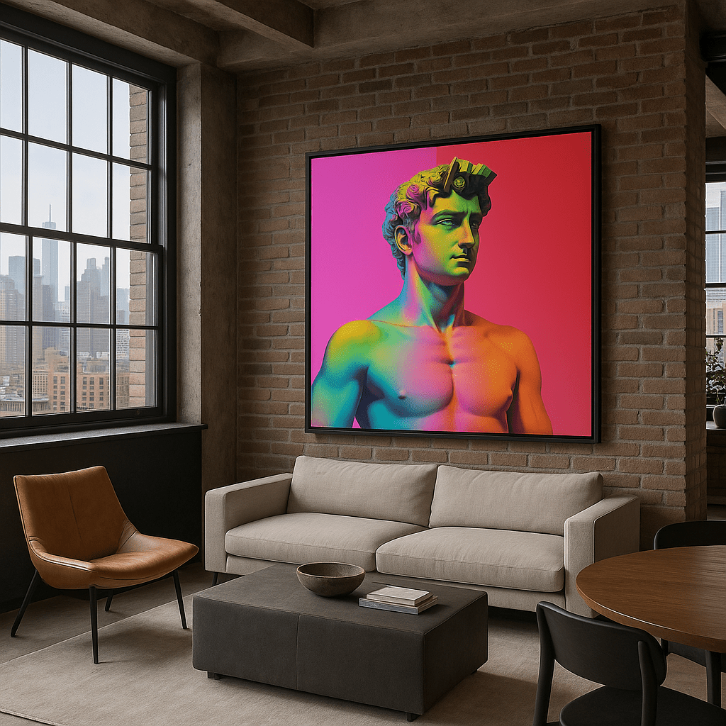 Canvas Print : "Neon Renaissance" - Pop Art Canvas Print modern abstract canvas wall art by Rossetti Art – luxury interior design artwork for living room, bedroom, office – Bold Pop Art Canvas contemporary art piece Contemporary Canvas Art