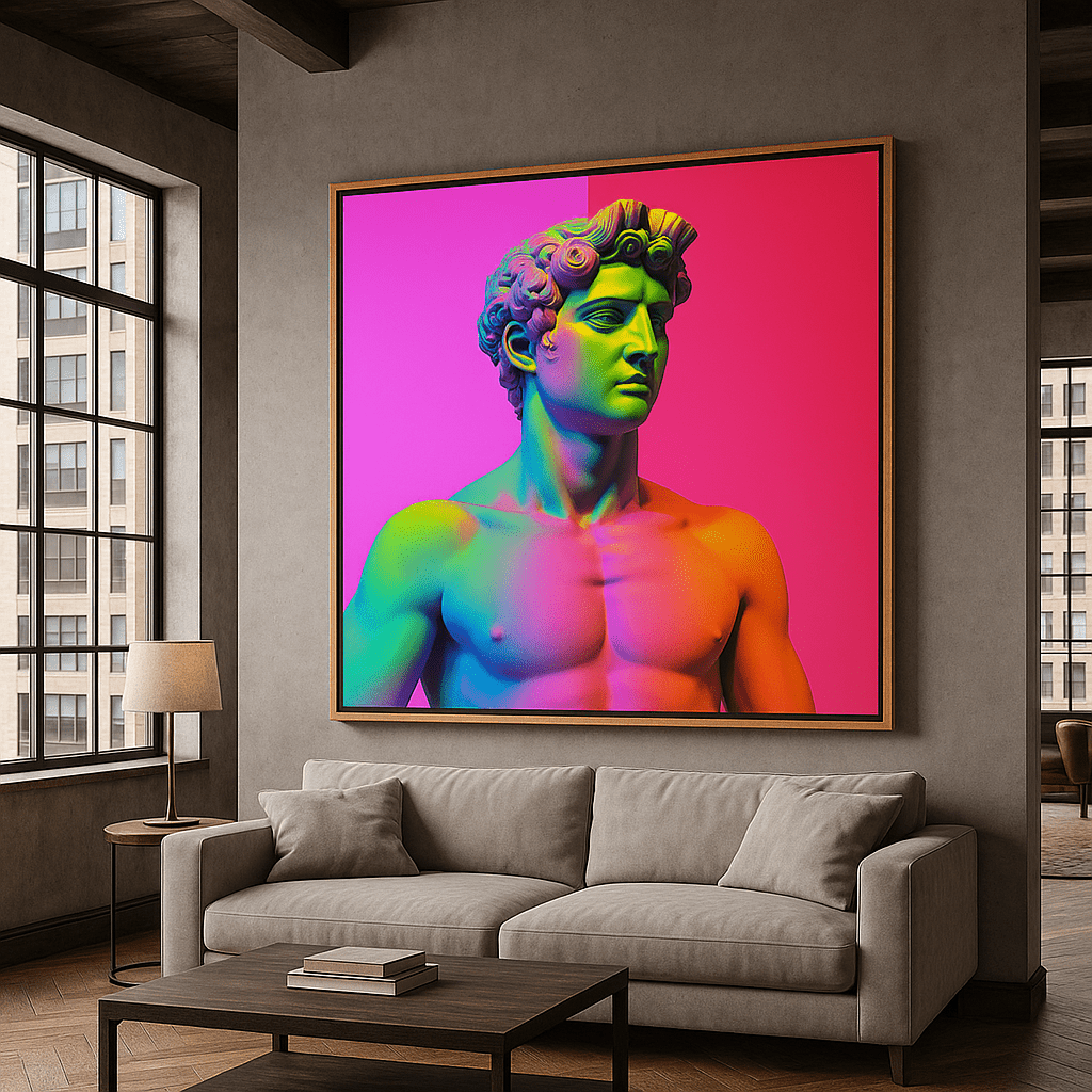 Canvas Print : "Neon Renaissance" - Pop Art Canvas Print modern abstract canvas wall art by Rossetti Art – luxury interior design artwork for living room, bedroom, office – Bold Pop Art Canvas contemporary art piece Contemporary Canvas Art