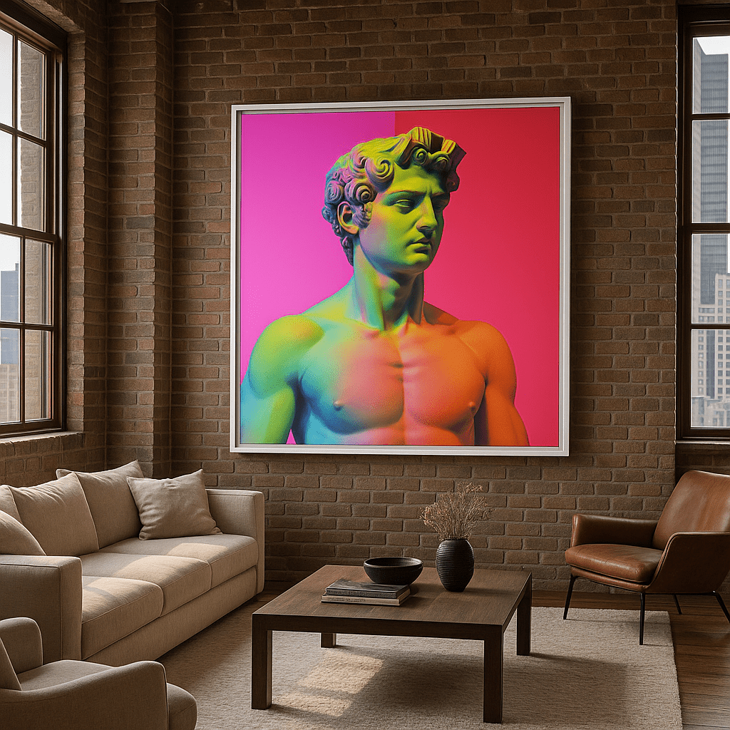 Canvas Print : "Neon Renaissance" - Pop Art Canvas Print modern abstract canvas wall art by Rossetti Art – luxury interior design artwork for living room, bedroom, office – Bold Pop Art Canvas contemporary art piece Contemporary Canvas Art