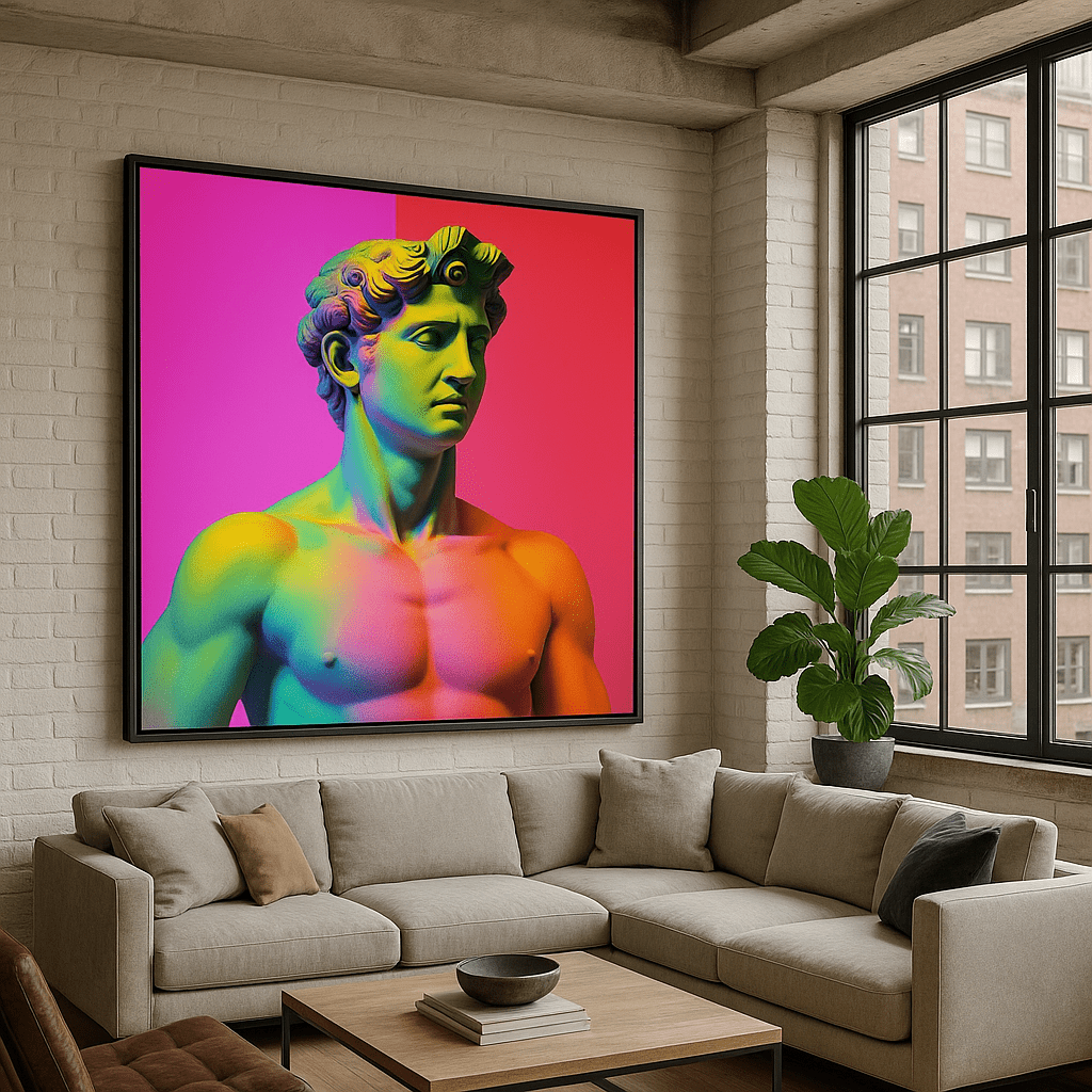 Canvas Print : "Neon Renaissance" - Pop Art Canvas Print modern abstract canvas wall art by Rossetti Art – luxury interior design artwork for living room, bedroom, office – Bold Pop Art Canvas contemporary art piece Contemporary Canvas Art