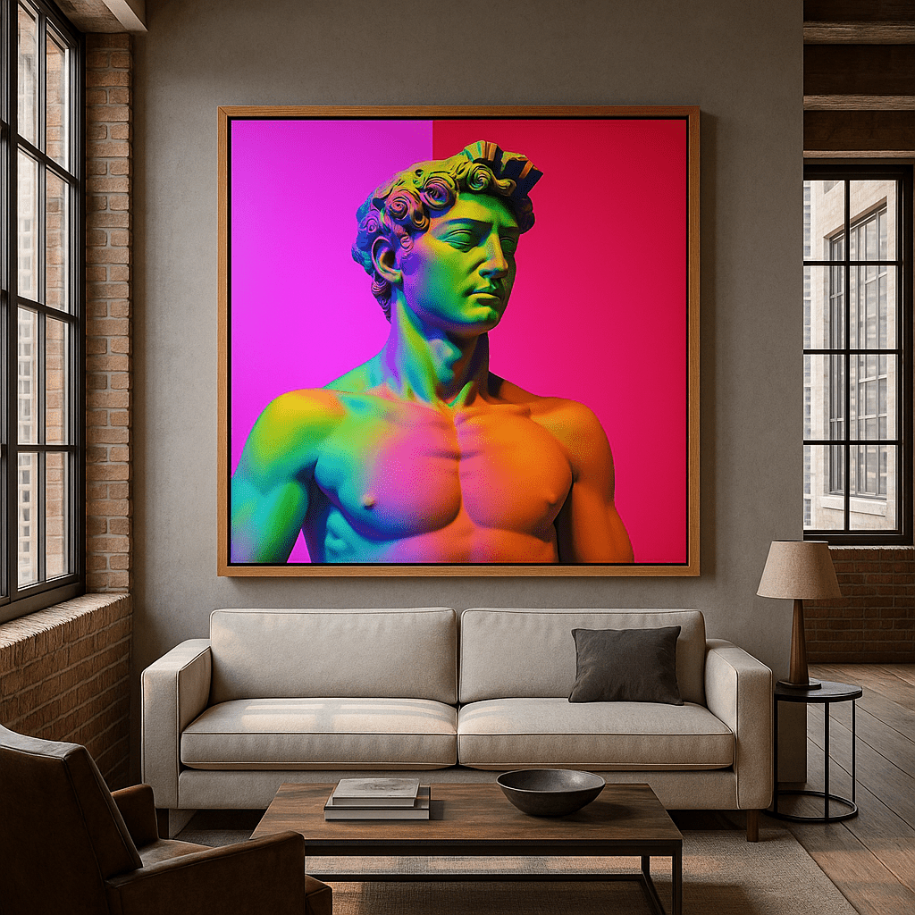 Canvas Print : "Neon Renaissance" - Pop Art Canvas Print modern abstract canvas wall art by Rossetti Art – luxury interior design artwork for living room, bedroom, office – Bold Pop Art Canvas contemporary art piece Contemporary Canvas Art