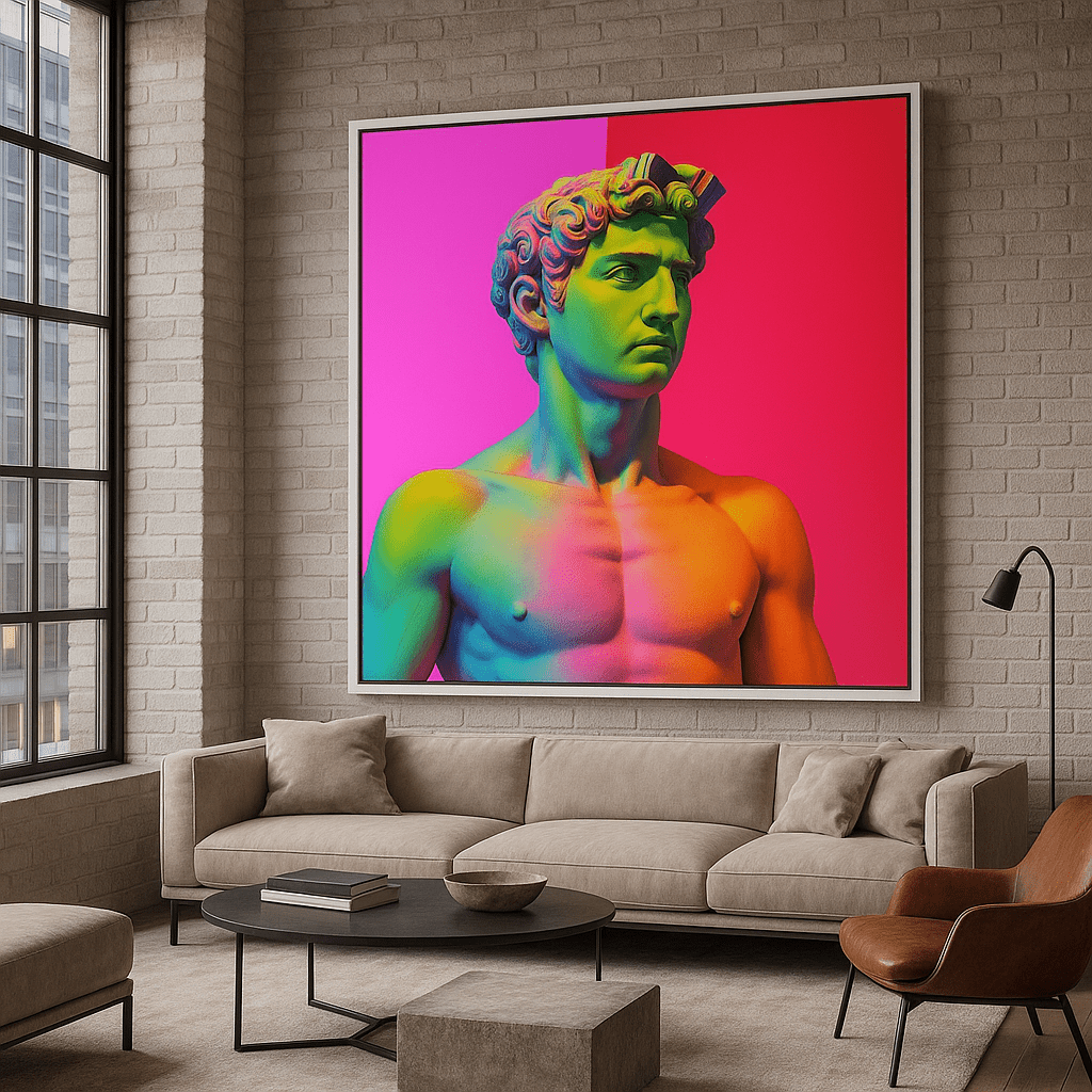 Canvas Print : "Neon Renaissance" - Pop Art Canvas Print modern abstract canvas wall art by Rossetti Art – luxury interior design artwork for living room, bedroom, office – Bold Pop Art Canvas contemporary art piece Contemporary Canvas Art