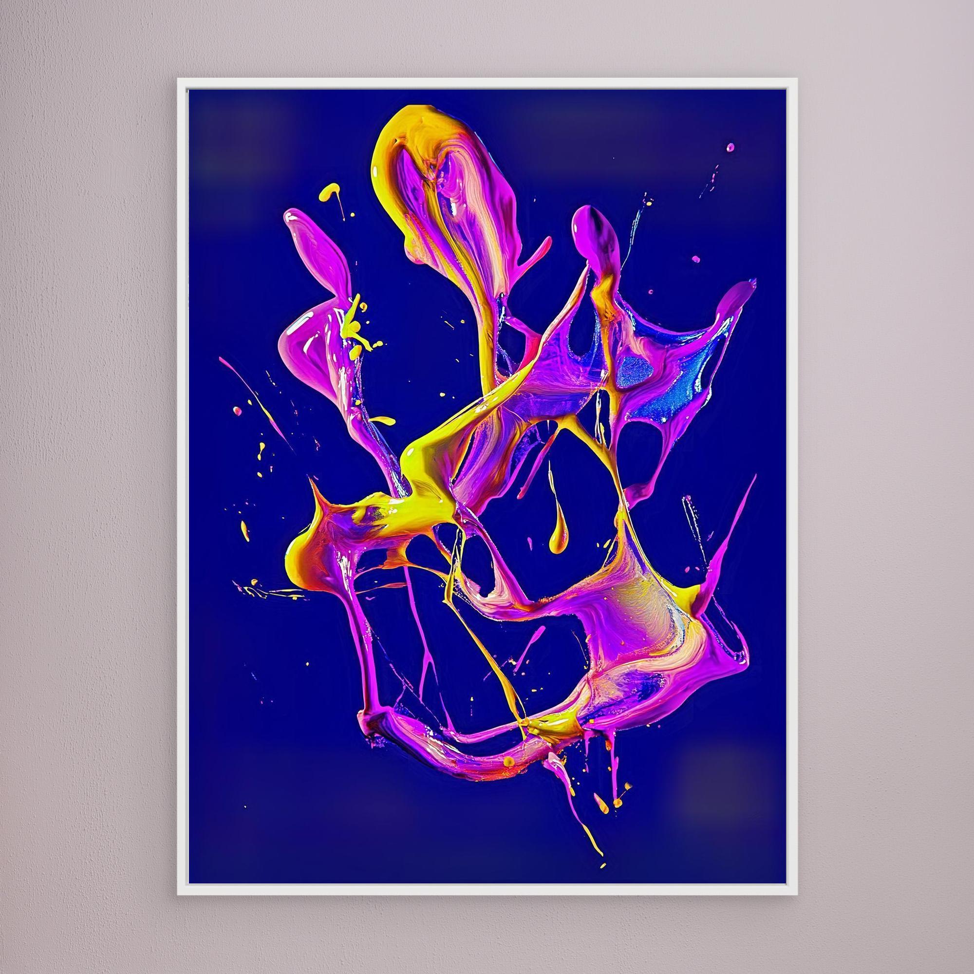 Canvas Print: "Neon Splash" - Abstract Fluid Energy Wall Art modern abstract canvas wall art by Rossetti Art – luxury interior design artwork for living room, bedroom, office – Dynamic neon statement artwork Neon splash abstract canvas print Vibrant fluid color explosion painting