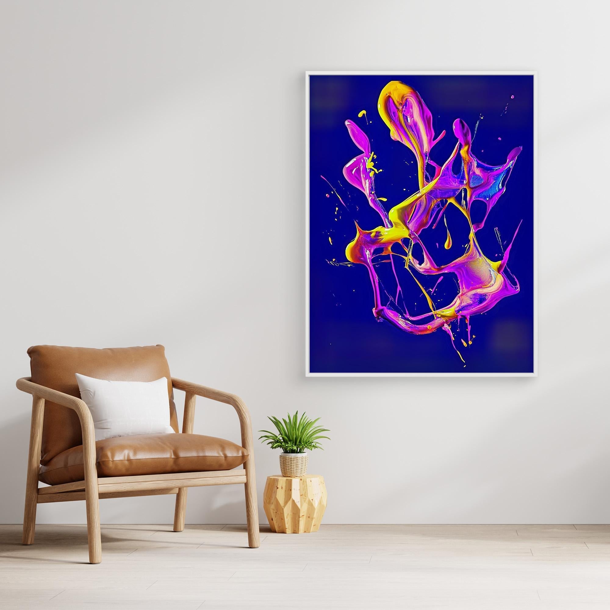 Canvas Print: "Neon Splash" - Abstract Fluid Energy Wall Art modern abstract canvas wall art by Rossetti Art – luxury interior design artwork for living room, bedroom, office – Dynamic neon statement artwork Neon splash abstract canvas print Vibrant fluid color explosion painting