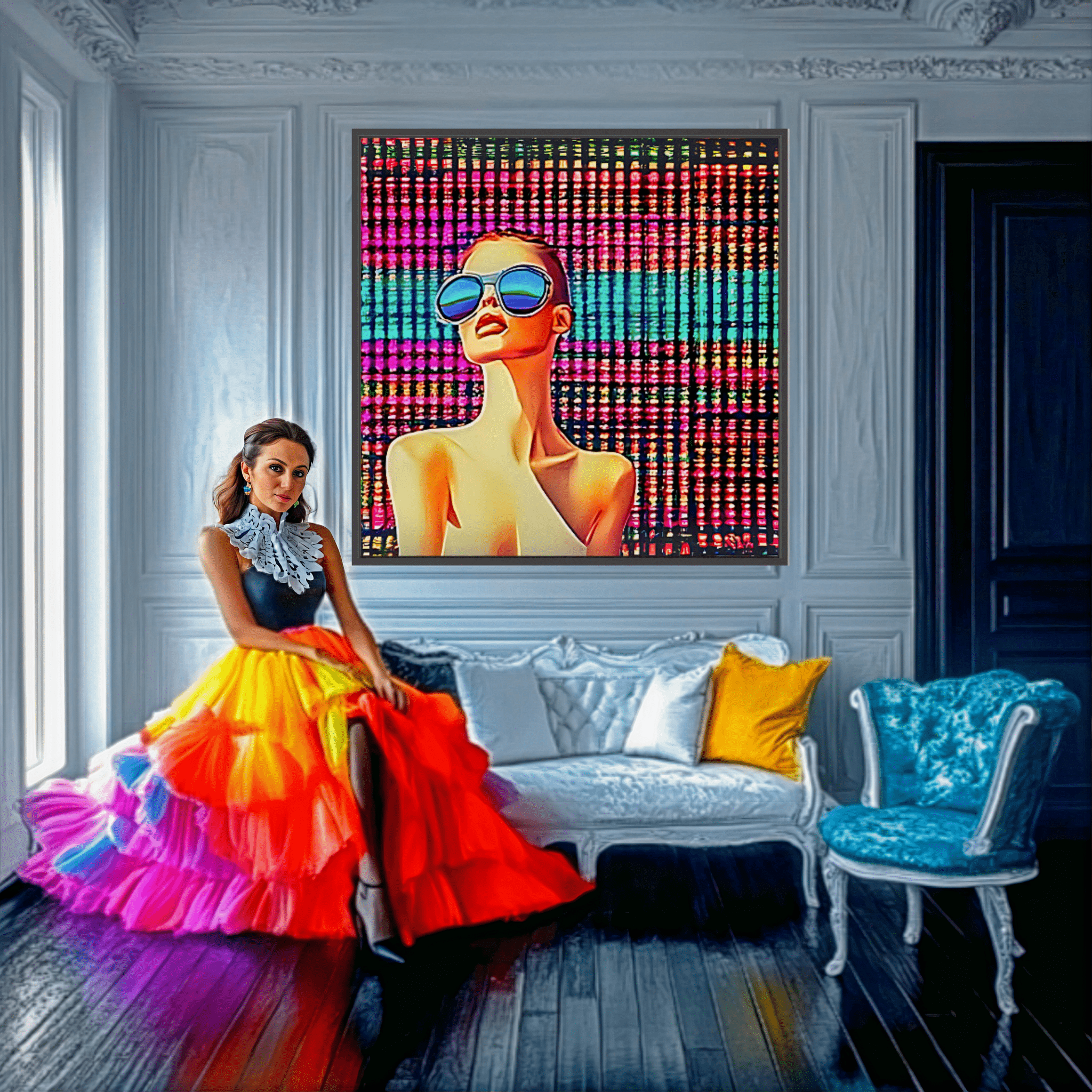 Canvas Print: "Neon Vision" – Futuristic Pop Art Wall Decor modern abstract canvas wall art by Rossetti Art – luxury interior design artwork for living room, bedroom, office – handmade pop art Modern Pop Art Pop Art Canvas