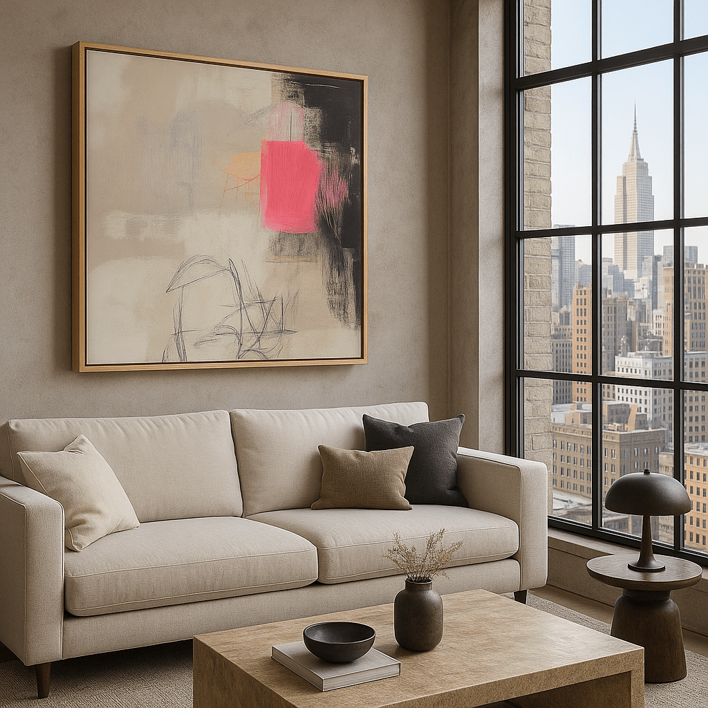 Canvas Print : "Neon Whispers" modern abstract canvas wall art by Rossetti Art – luxury interior design artwork for living room, bedroom, office – Black And White Art Black and white artwork black and white canvas