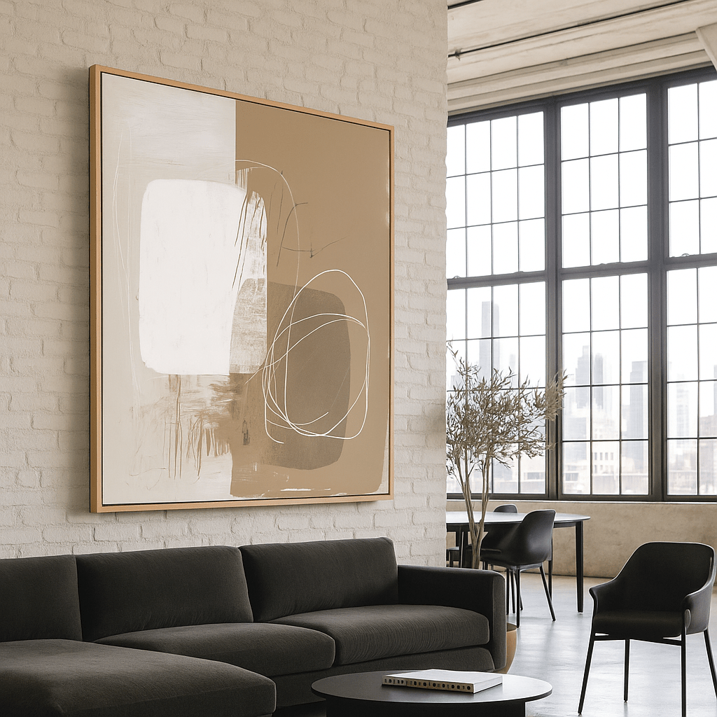Canvas Print: Neutral Abstract Canvas Print – Modern Minimalist Beige Wall Art for Contemporary Interiors | Rossetti Art modern abstract canvas wall art by Rossetti Art – luxury interior design artwork for living room, bedroom, office – abstract wall art contemporary wall design extra large canvas wall art for living room