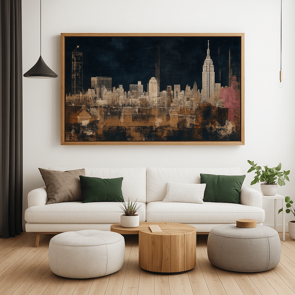 Canvas Print: New York Skyline Canvas Wall Art – Empire State Building at Night modern abstract canvas wall art by Rossetti Art – luxury interior design artwork for living room, bedroom, office – city skyline print Contemporary Art for Sale contemporary art piece