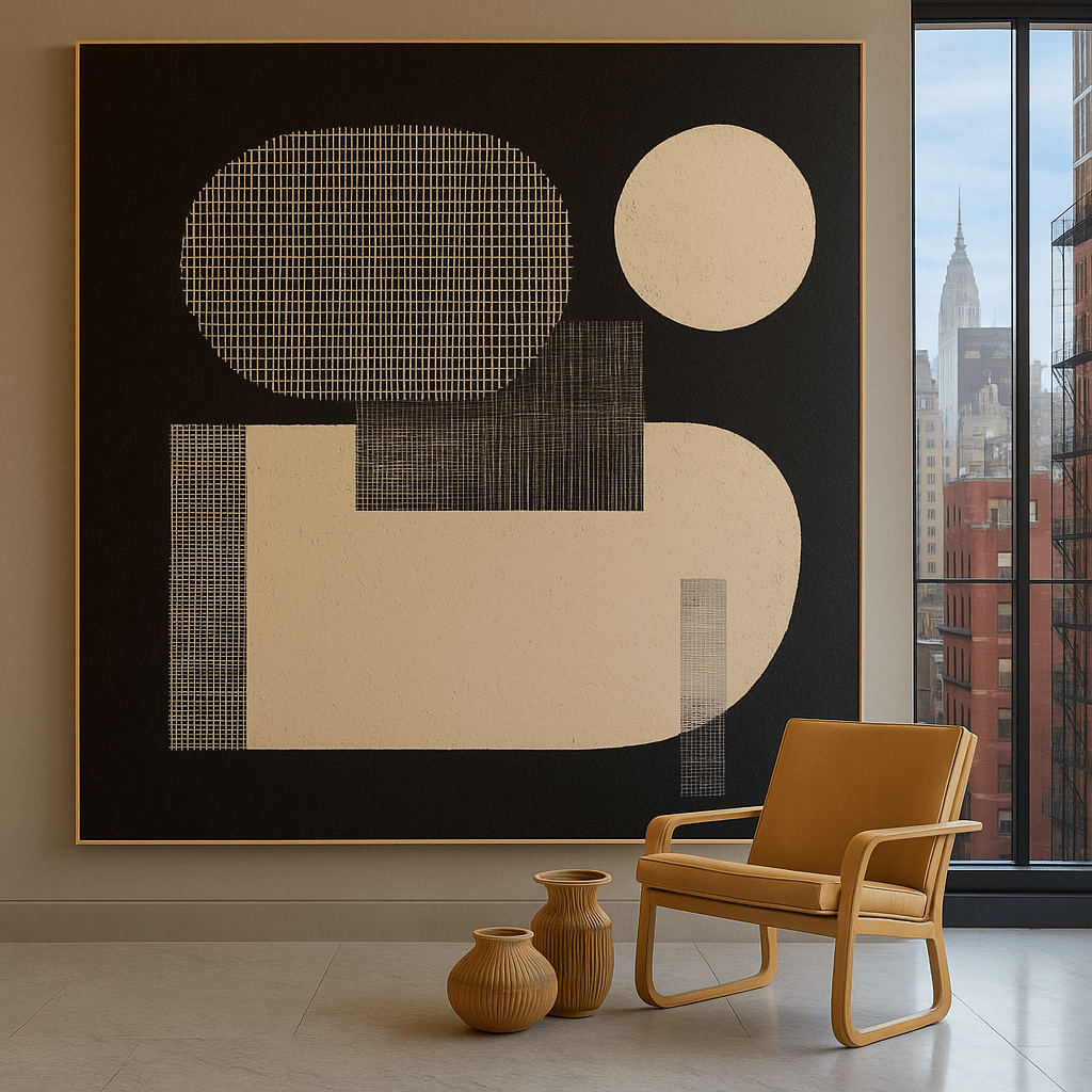 Canvas Print: Nocturnal Balance – Minimalist Geometric Canvas Print | Modern Luxury Wall Art modern abstract canvas wall art by Rossetti Art – luxury interior design artwork for living room, bedroom, office – abstract wall art contemporary wall design framed abstract canvas